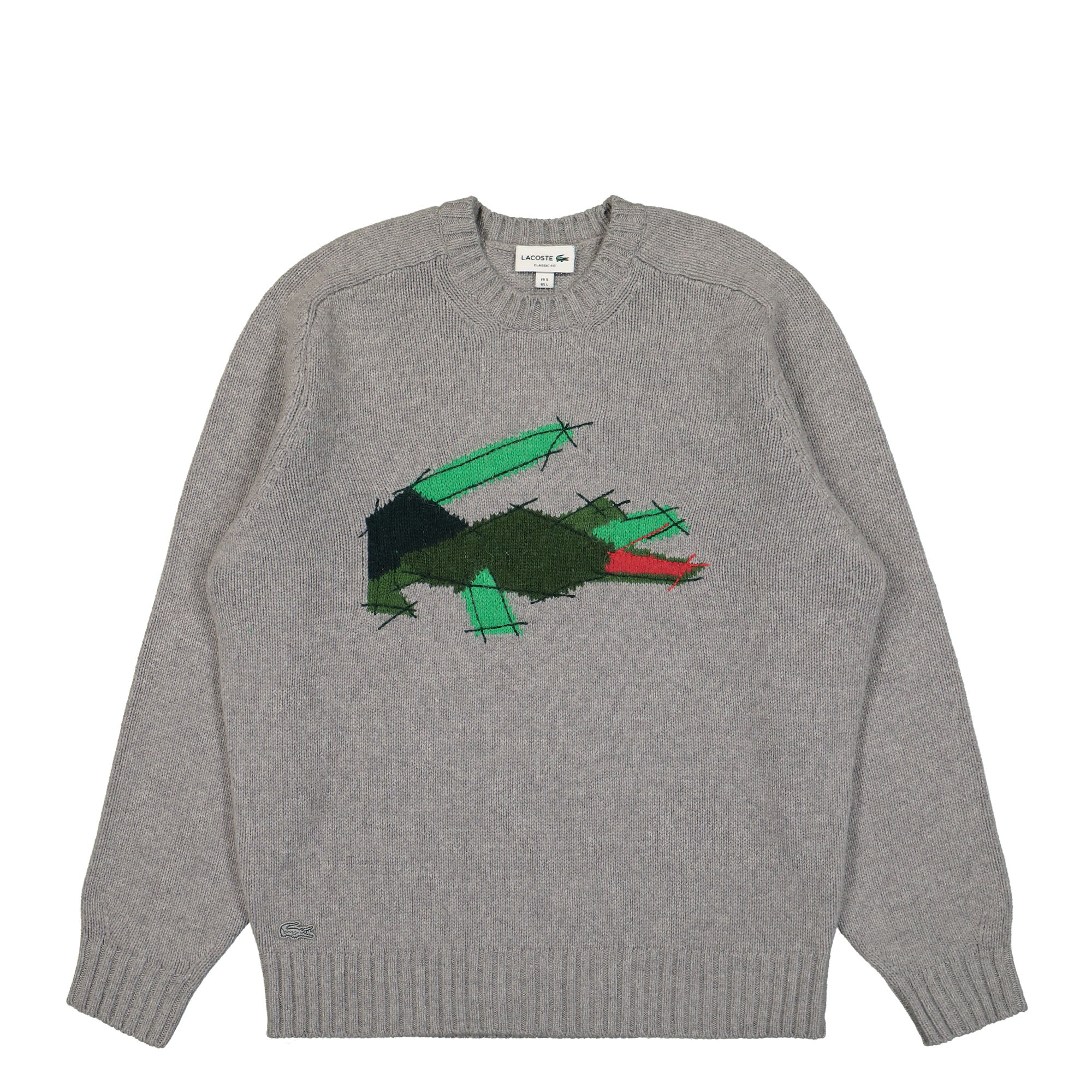 Lacoste Crocodile Motif Carded Wool Sweater Silver Chine / Multicolor Sweatshirts AH3145-00 W9D | Overkill