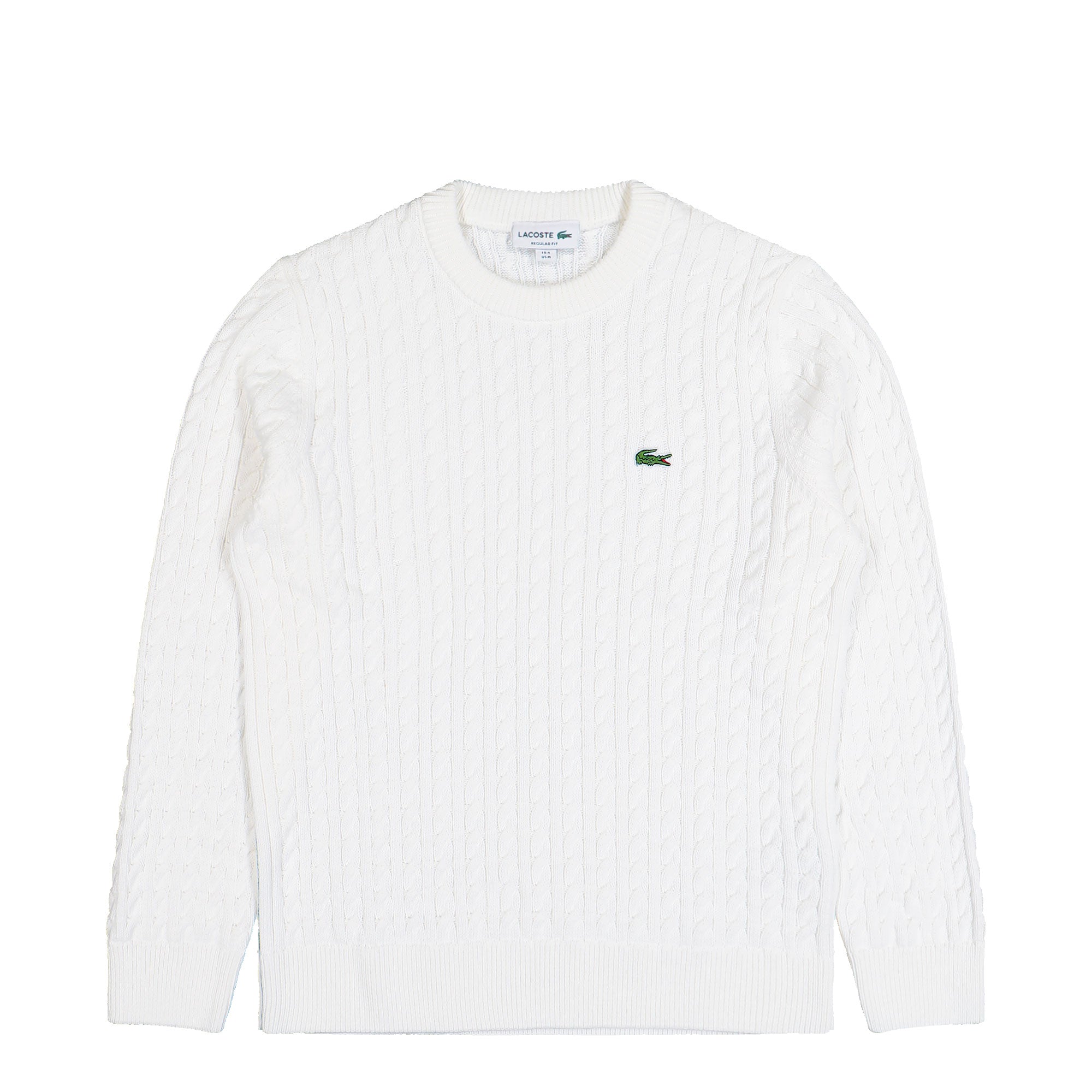 Lacoste Cable Knit Cotton Sweater Flour / Green Sweatshirts AH7627-00 X0N | Overkill