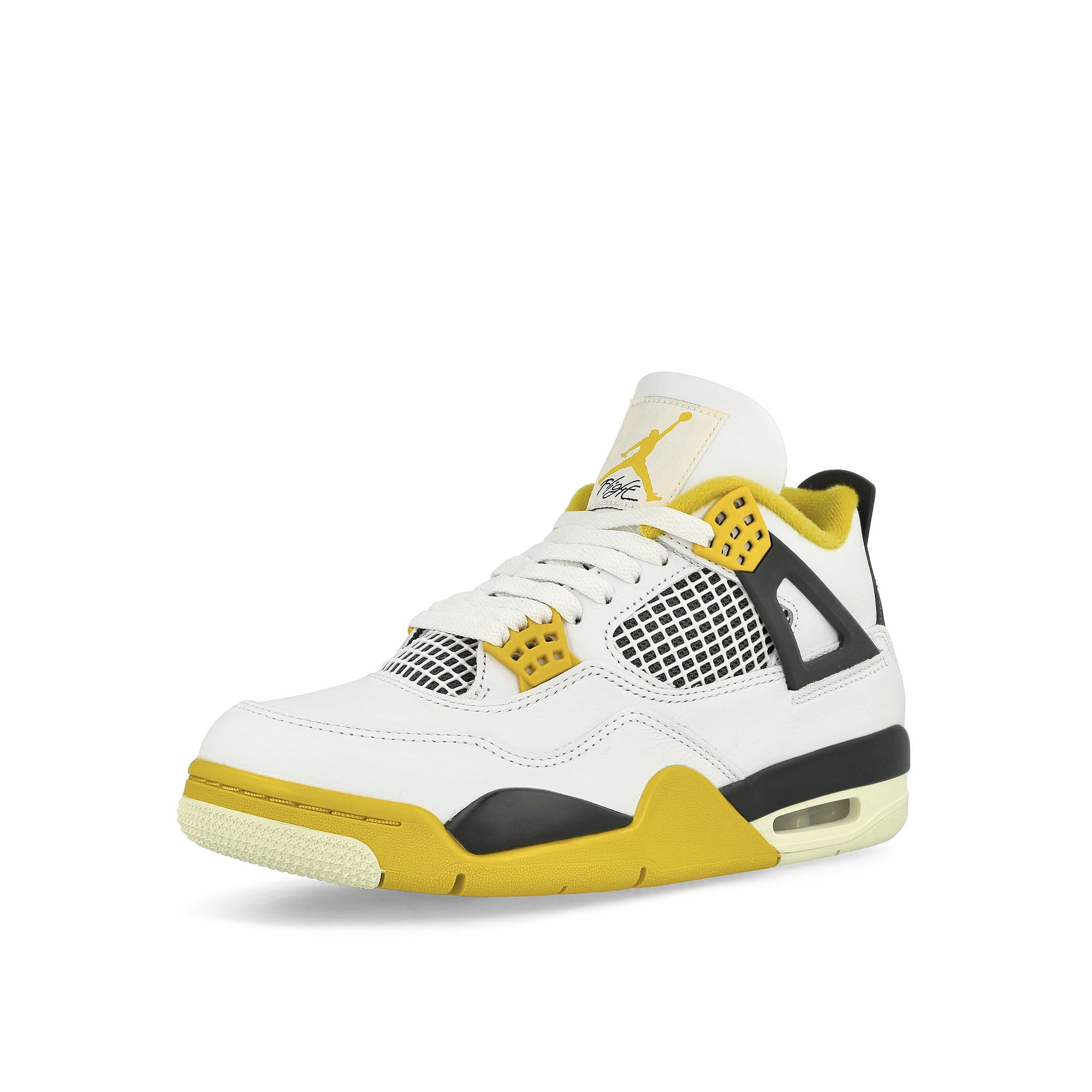 Jordan Wmns Air Jordan 4 Retro White / Coconut Milk - Vivid Sulfur High Top Sneakers Close Up | Overkill