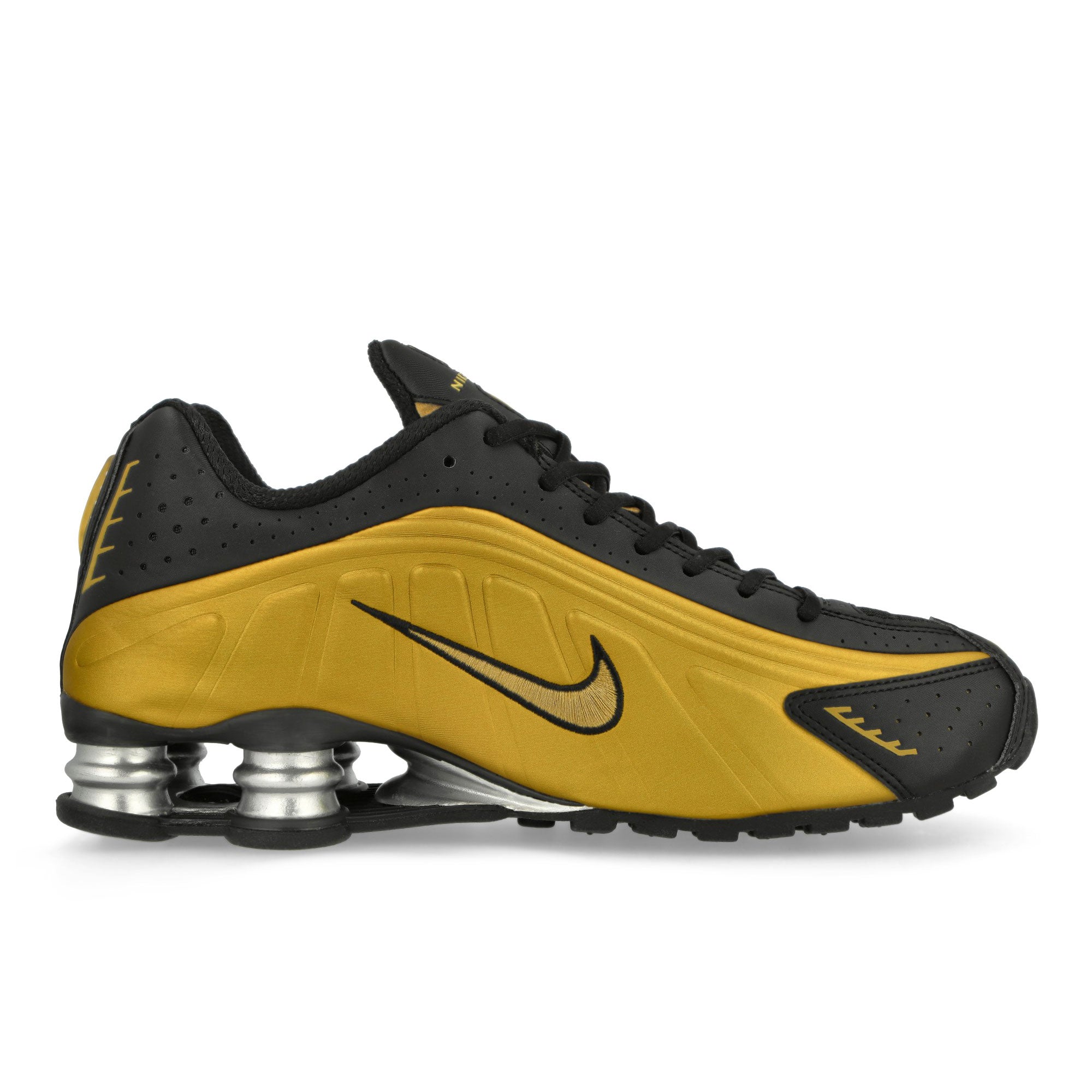 Nike Shox R4 Black / Metallic Gold Low Top Sneakers Silhouette | Overkill