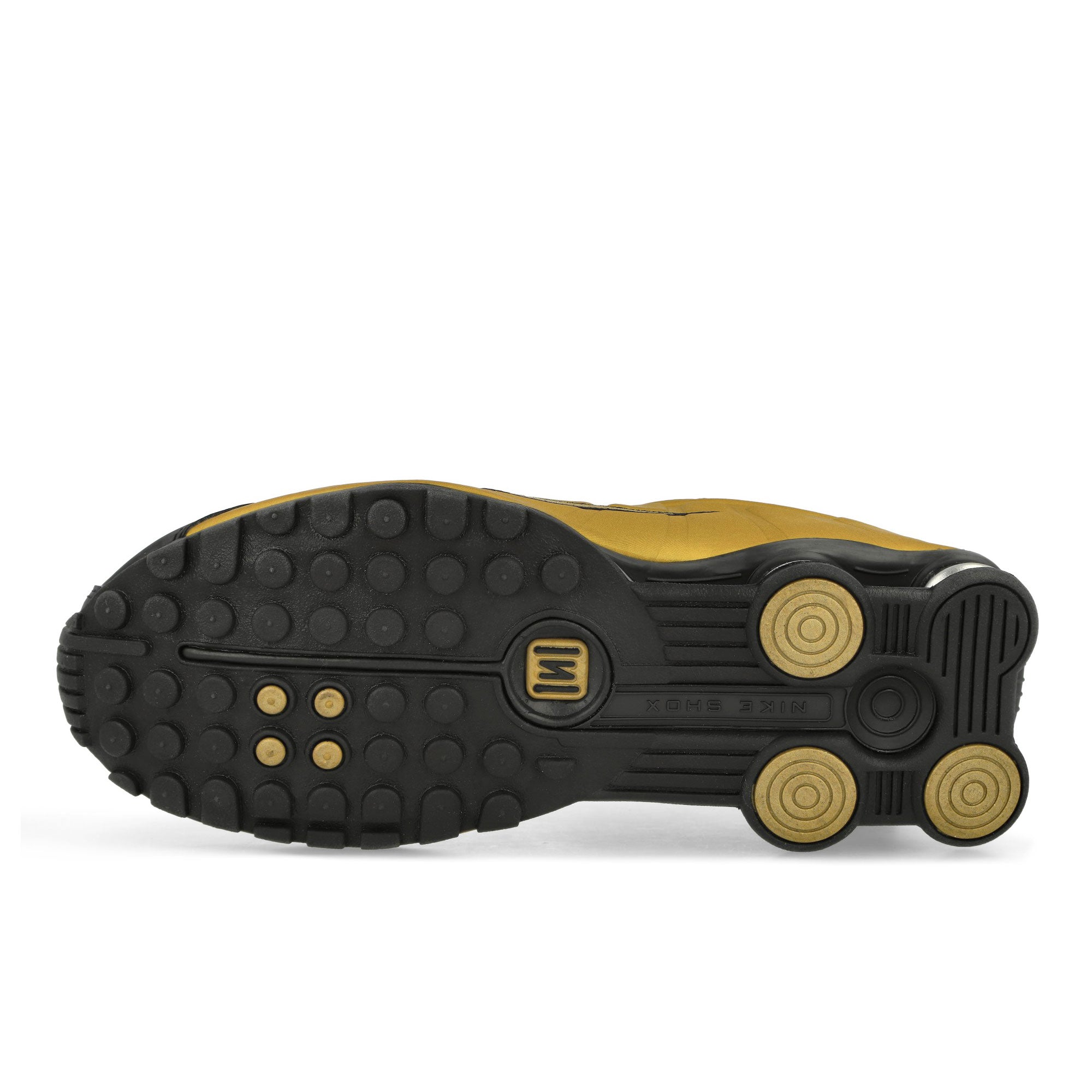 Nike Shox R4 Black / Metallic Gold Low Top Sneakers Detail View 1 | Overkill