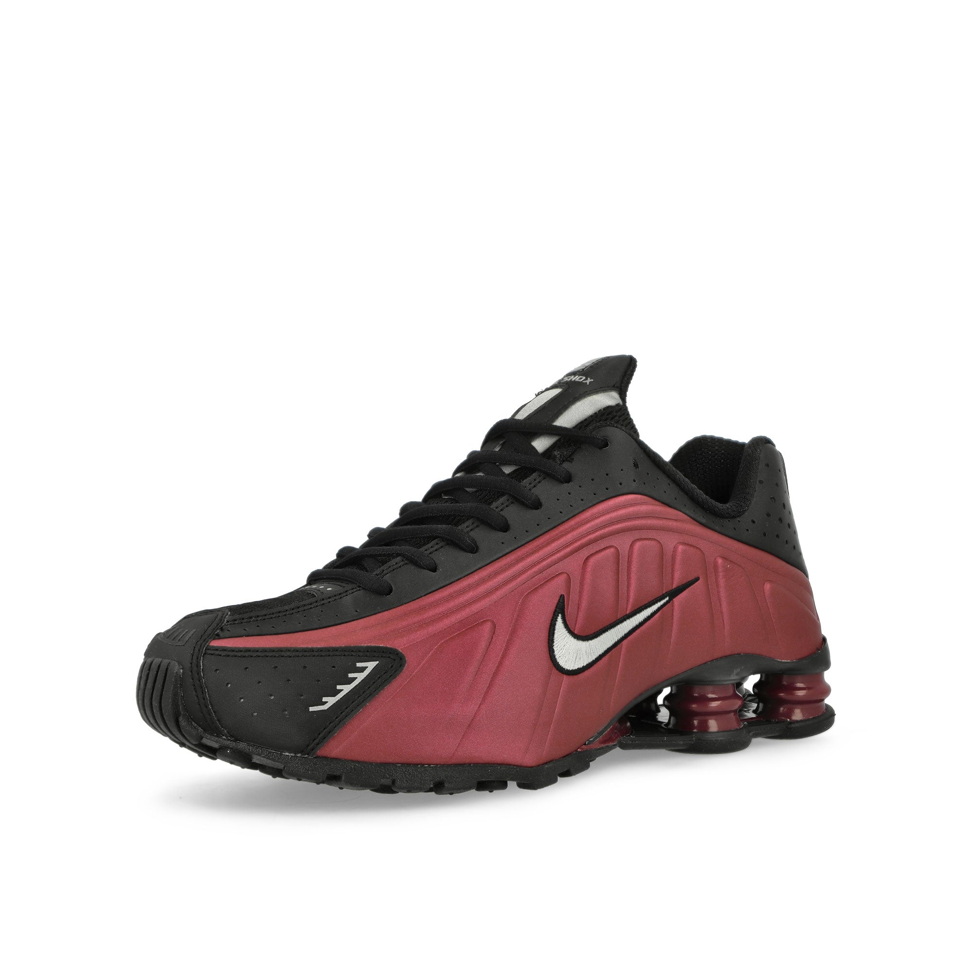 Nike Shox R4 Black / Metallic Silver-Team Red Low Top Sneakers Close Up | Overkill
