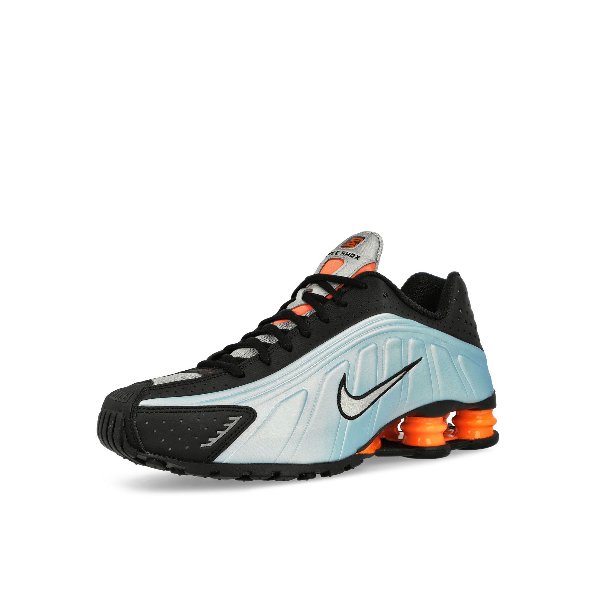 Nike W Shox R4 Blue Tint / Metallic Silver- Total Orange Low Top Sneakers Close Up | Overkill