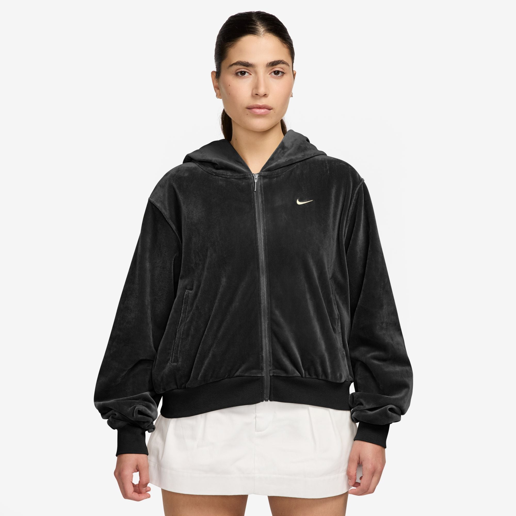 Nike W Sportswear Chill Knit Loose Velour Full Zip Hoodie Black / Sail Hoodies Close-up | Overkill