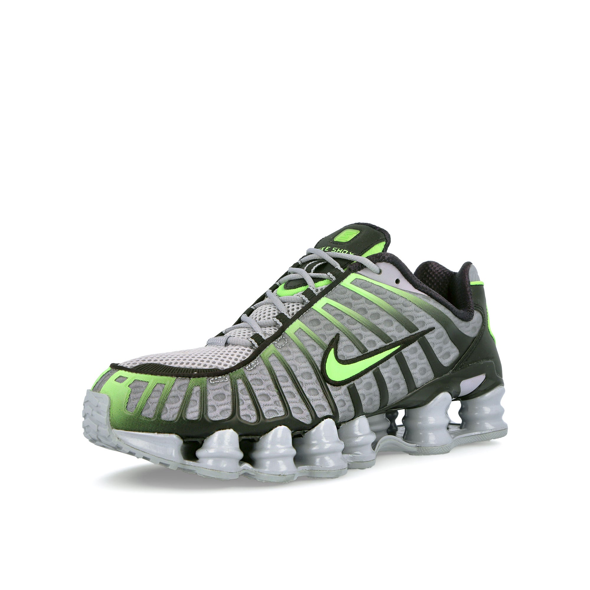 Nike Shox TL Wolf Grey / Lime Blast - Black Low Top Sneakers Close Up | Overkill