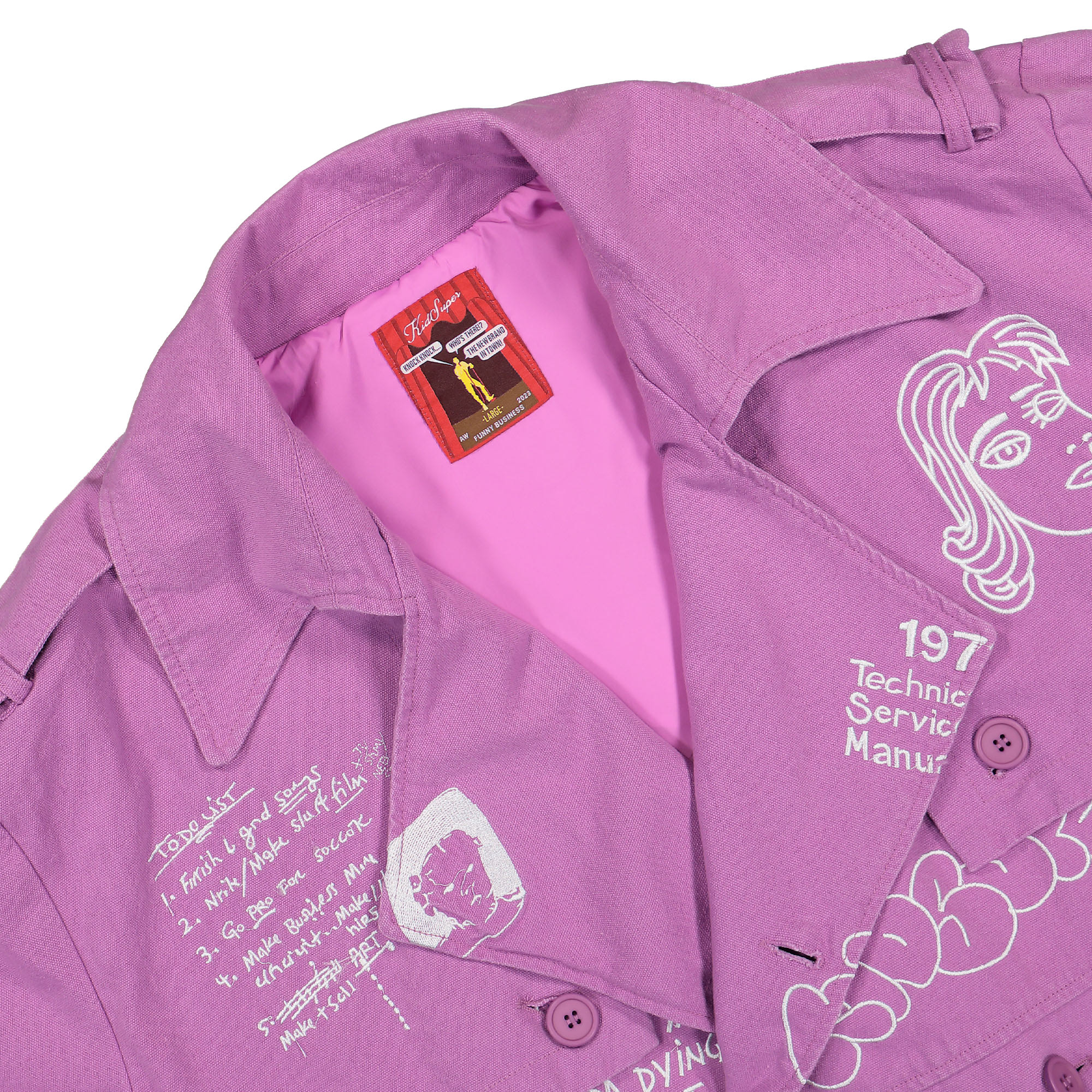 Kidsuper Studios Embroidered Trench Coat Plum Coats Close-up | Overkill