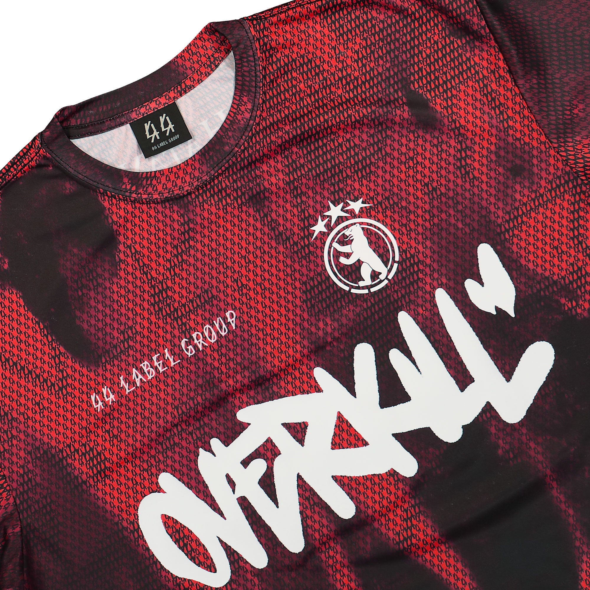 44 Label Group Soccer Jersey Red Overkill Allover T-Shirts Close-up | Overkill