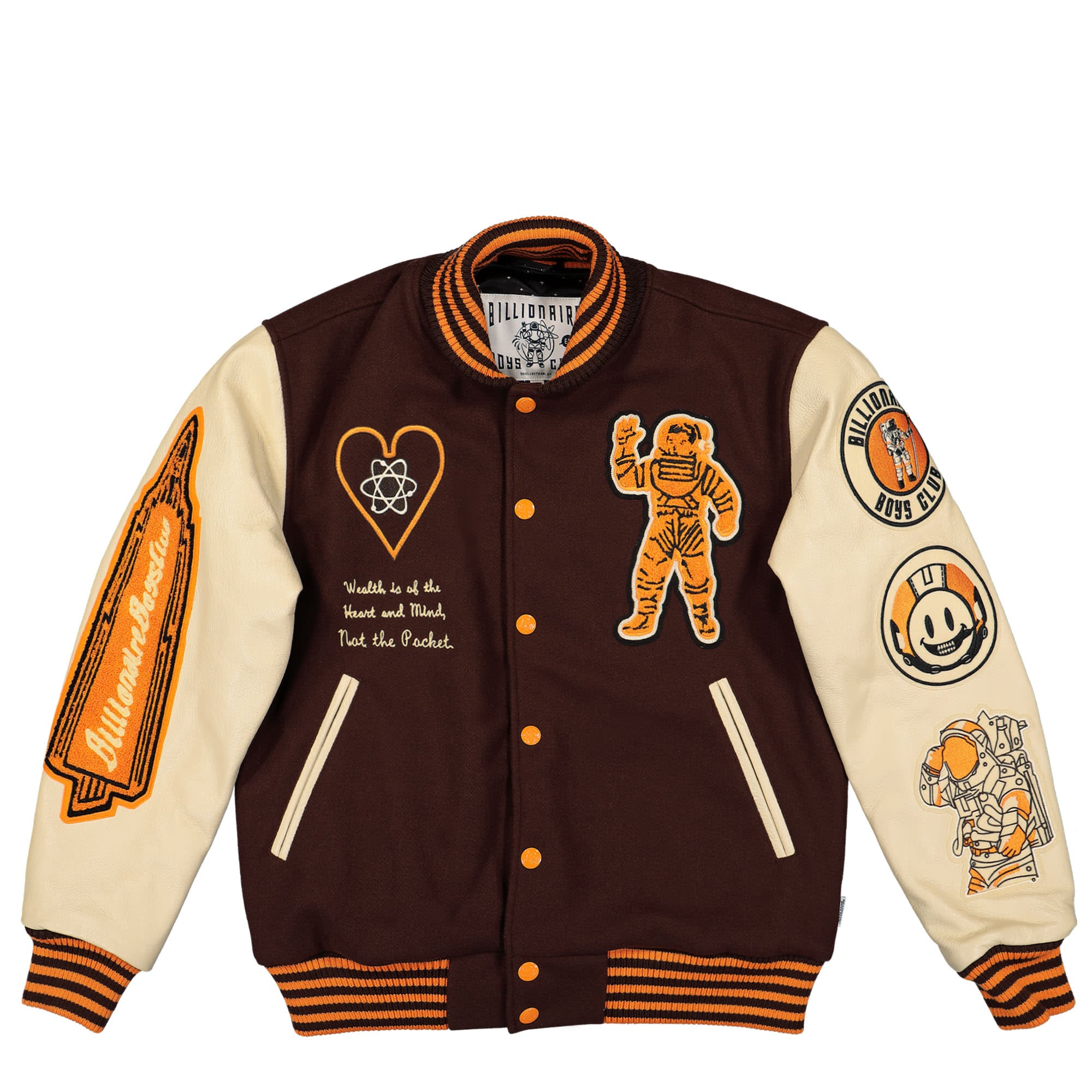 Billionaire Boys Club Leather Sleeve Galaxy Varsity Jacket Brown Bomber & Varsity Jackets B23202 / Brown | Overkill