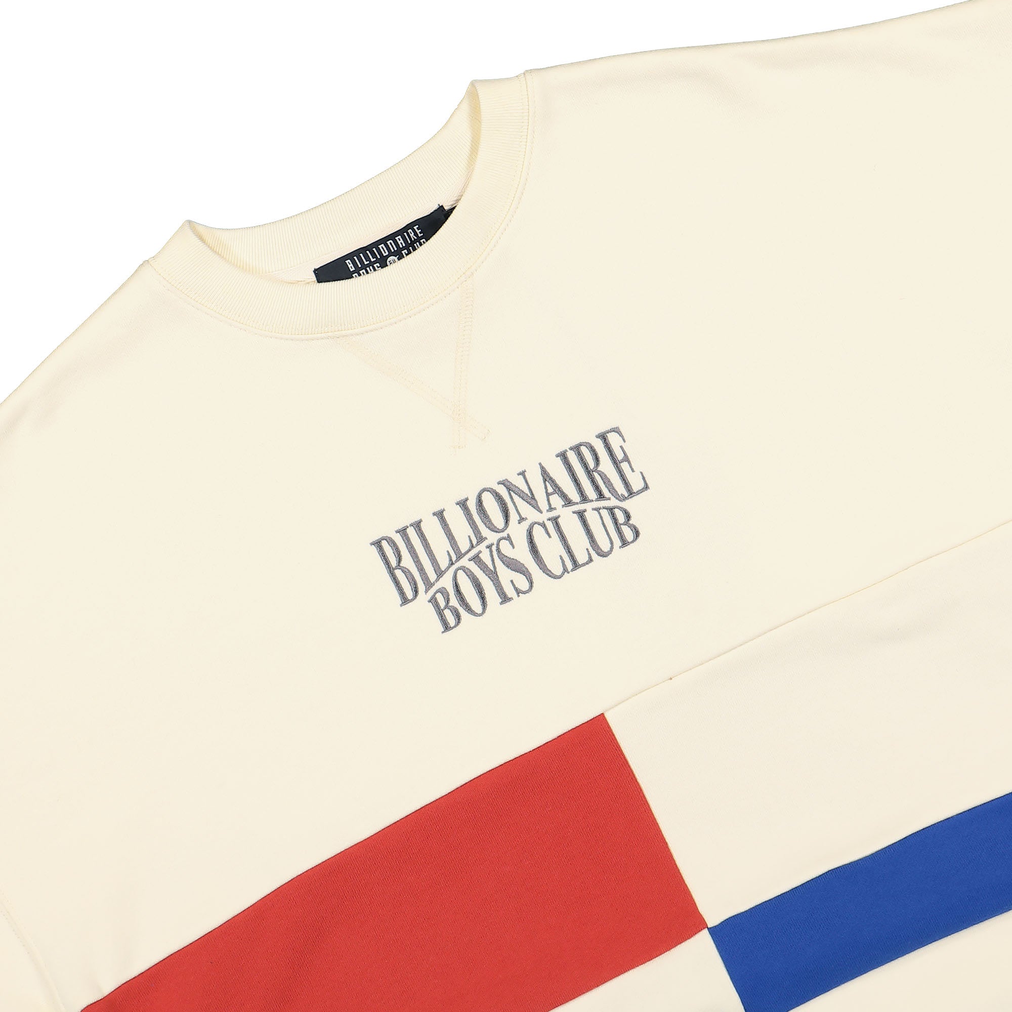 Billionaire Boys Club Cut & Sew Panelled Crewneck Cream Sweatshirts Close-up | Overkill