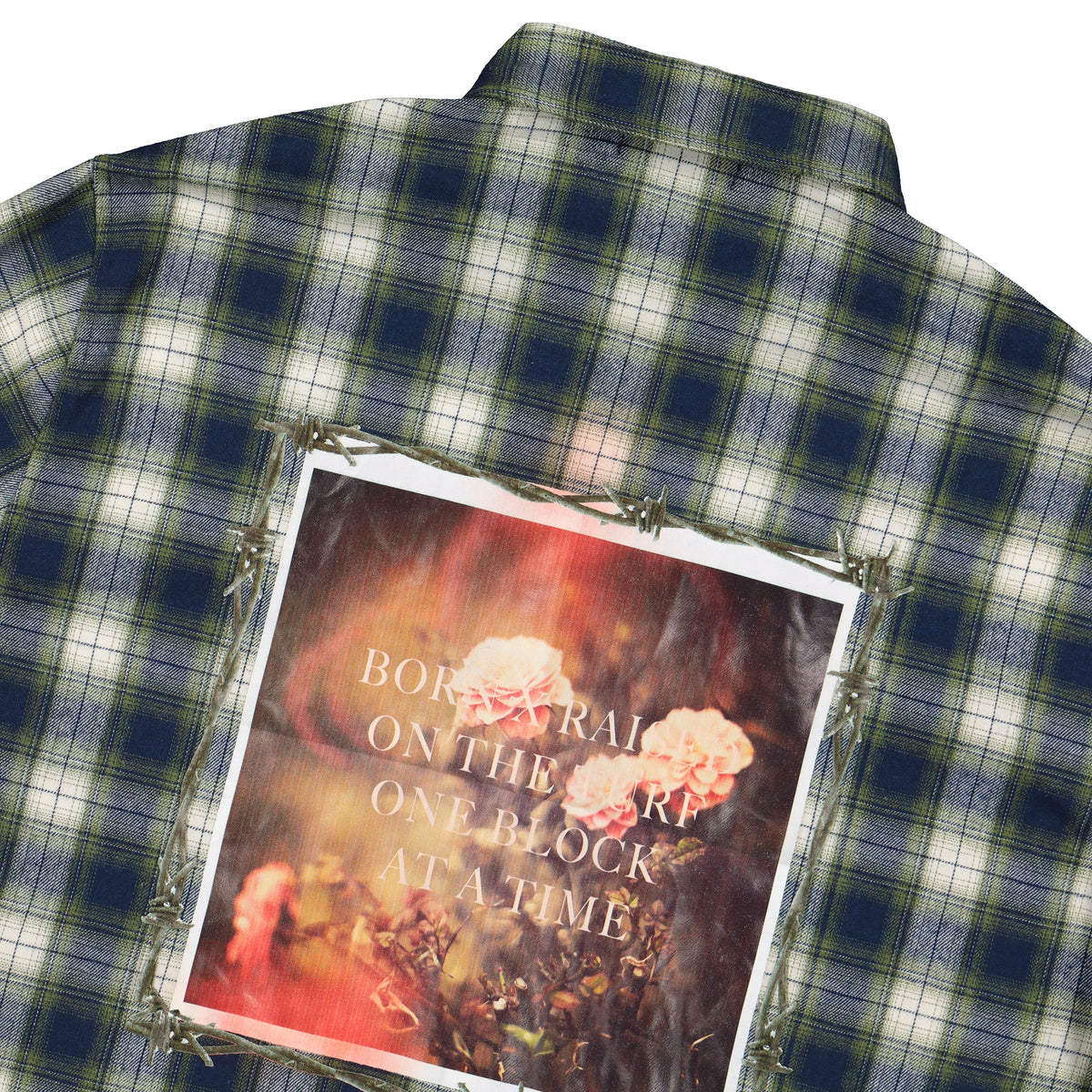 Born X Raised Barbed Wire Flannel Green Shirts Close-up | Overkill