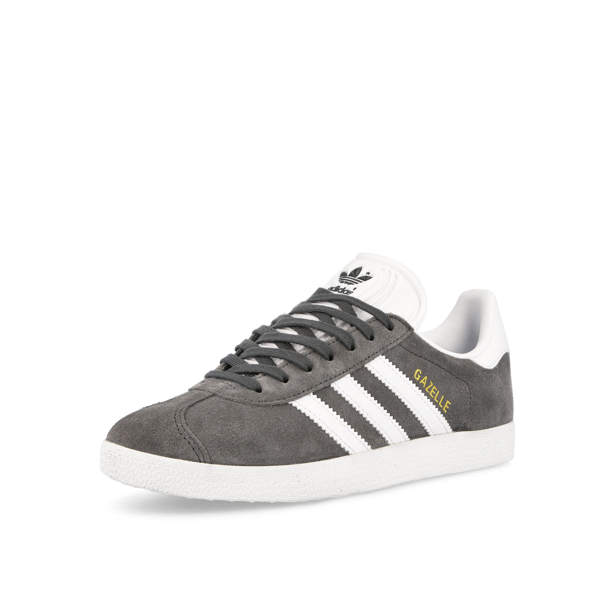 adidas Gazelle Dark Heather Solid Grey Heather / White / Gold Metallic Sneakers Close Up | Overkill