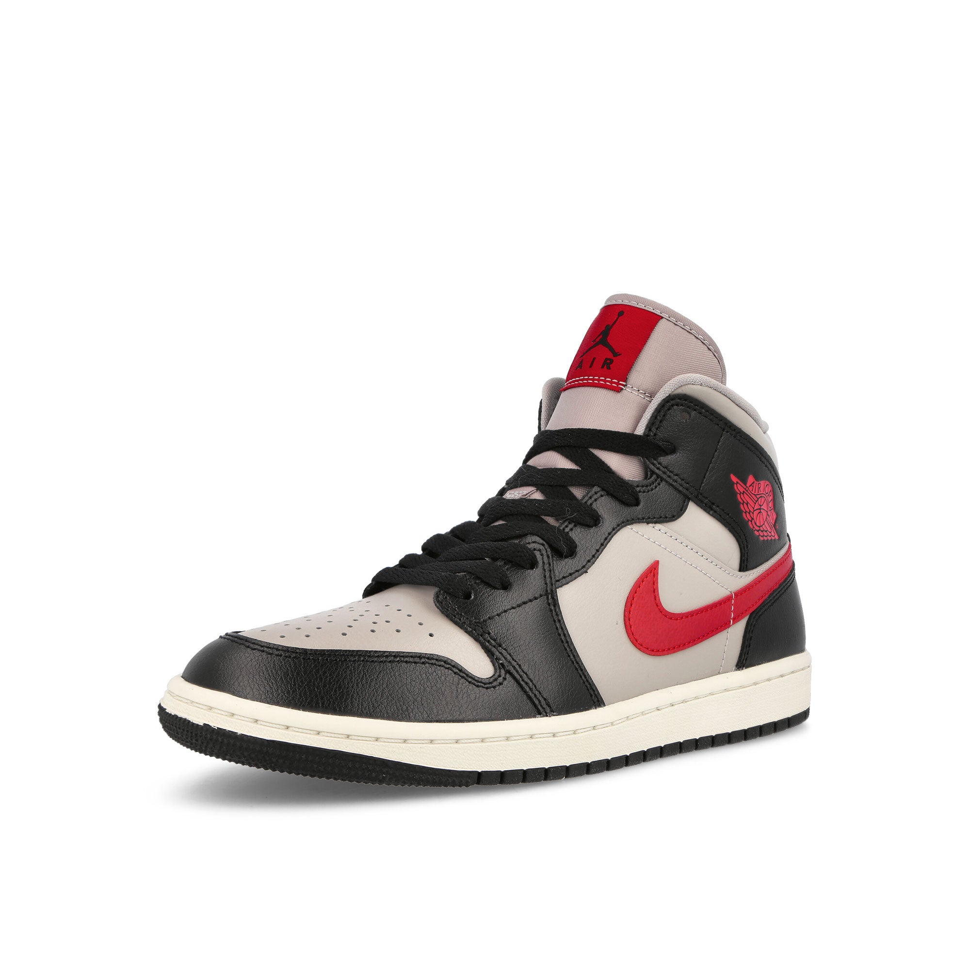 Jordan Wmns Air Jordan 1 Mid Black / Gym Red - College Grey - Sail Sneakers Close Up | Overkill