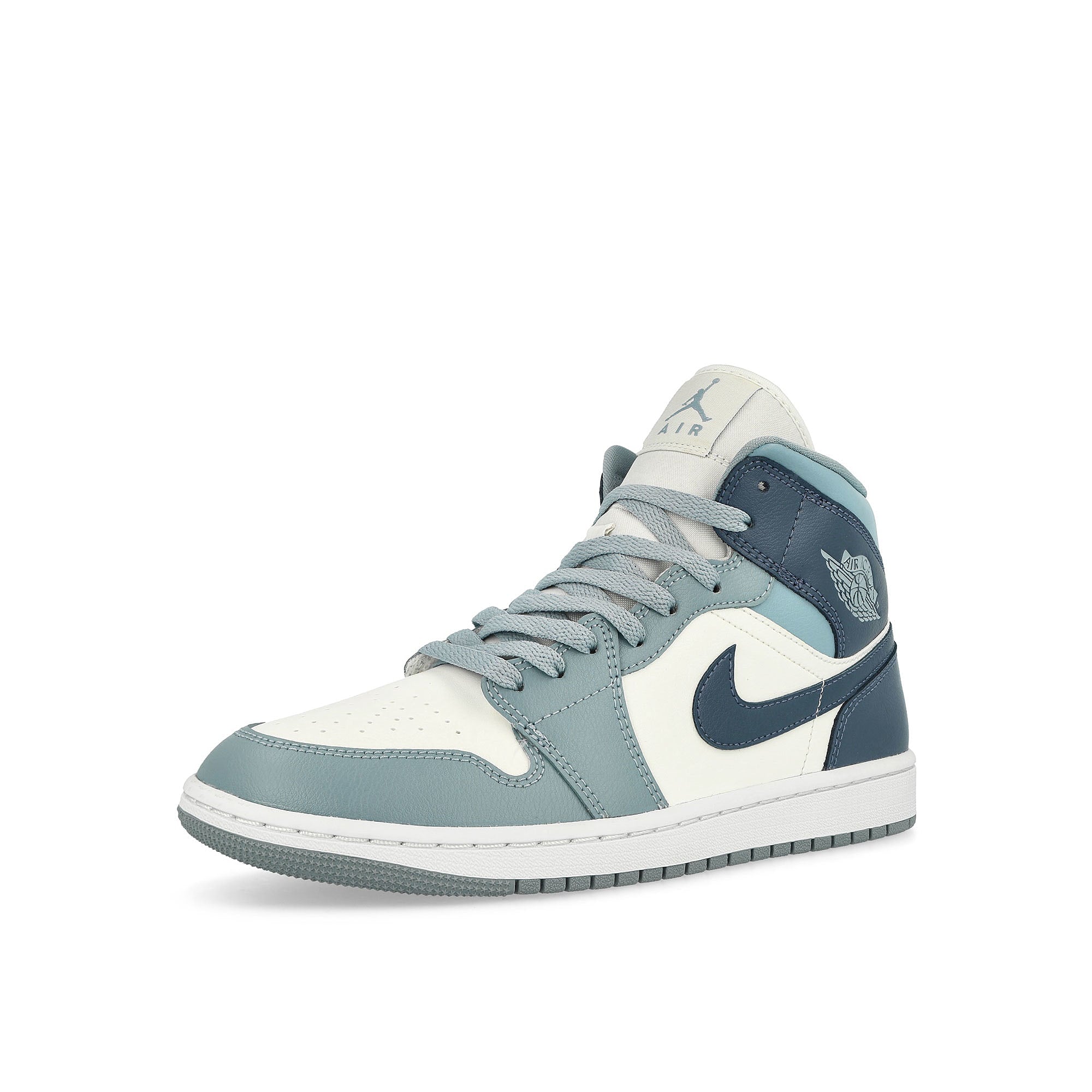 Jordan Wmns Air Jordan 1 Mid Sail / Diffused Blue - Blue Grey-White Mid Top Sneakers Close Up | Overkill