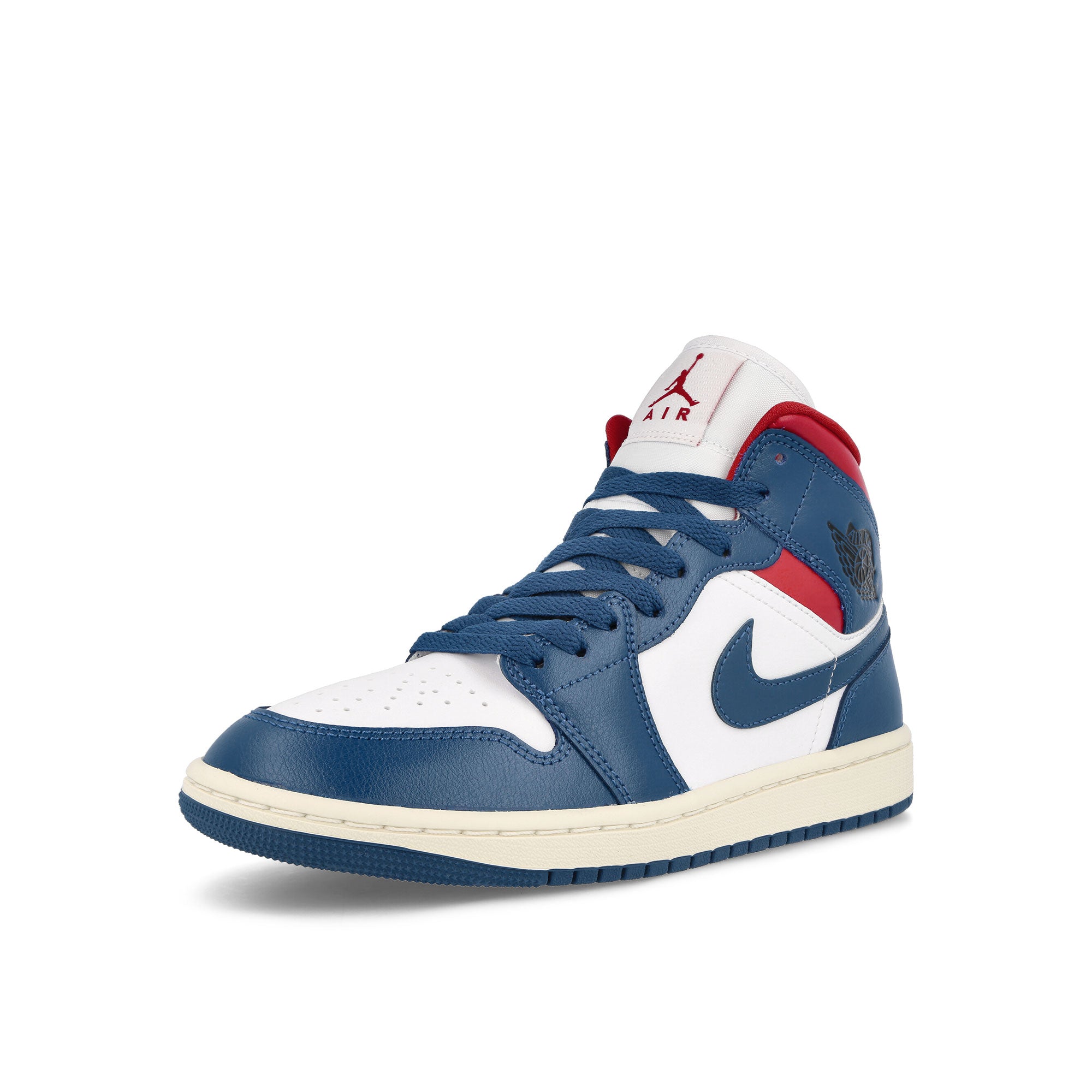 Jordan Wmns Air Jordan 1 Mid White-French Blue - Gym Red Sail Sneakers Close Up | Overkill
