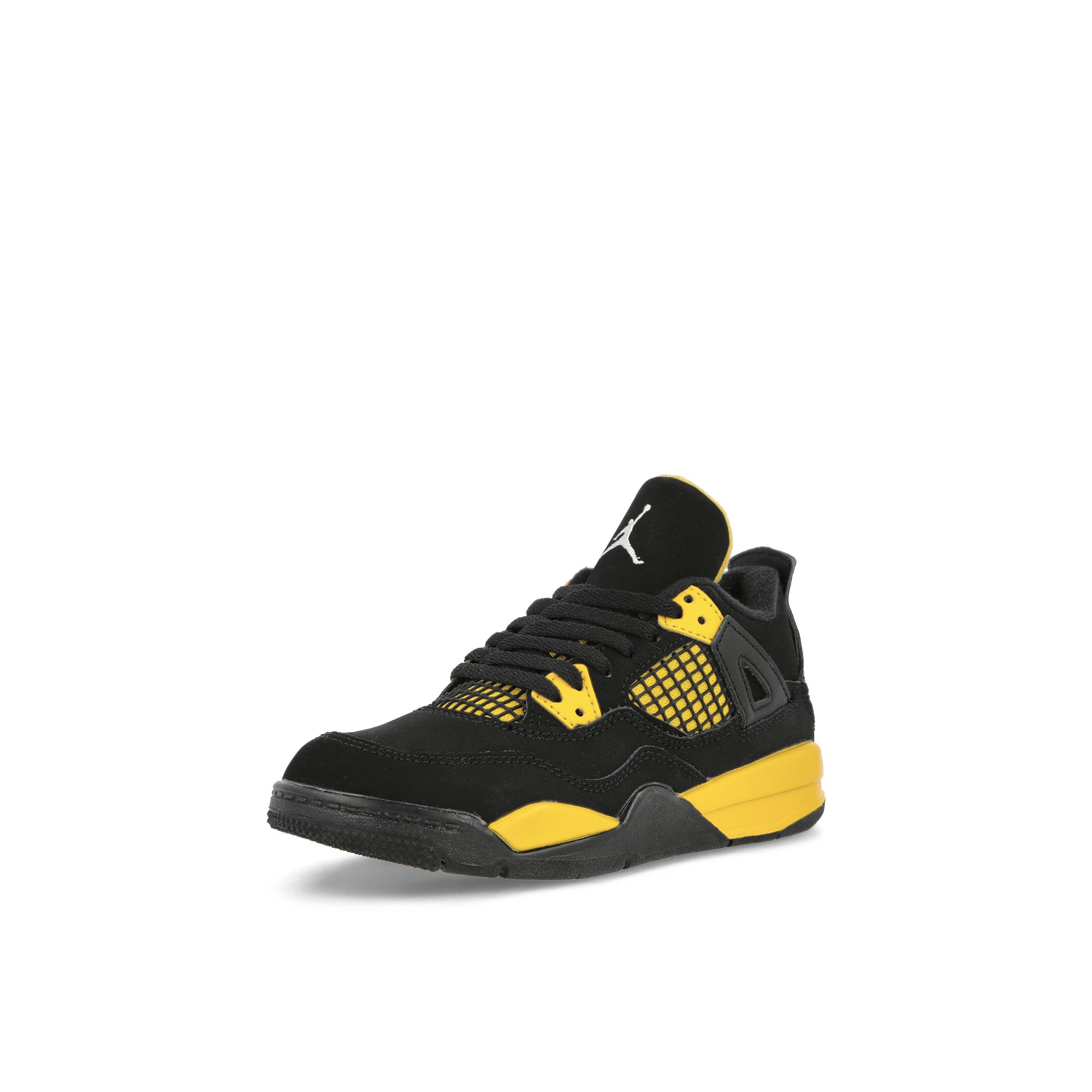 Jordan Air Jordan 4 Retro PS Black / White - Tour Yellow Mid Top Sneakers Close Up | Overkill