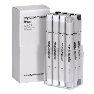 Stylefile Marker Brush 12er Grey Set Neutral Multicolored Marker SFSBR12NG | Overkill