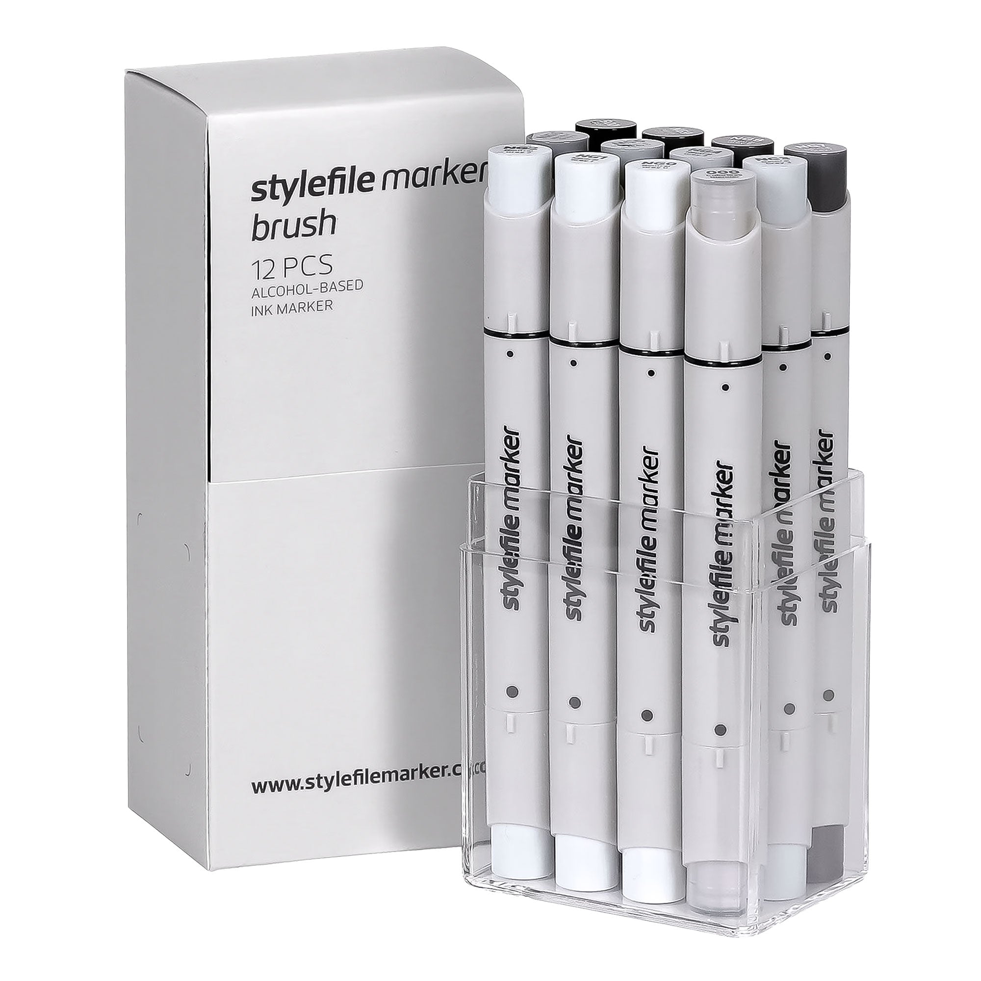 Stylefile Marker Brush 12er Grey Set Neutral Multicolored Marker SFSBR12NG | Overkill