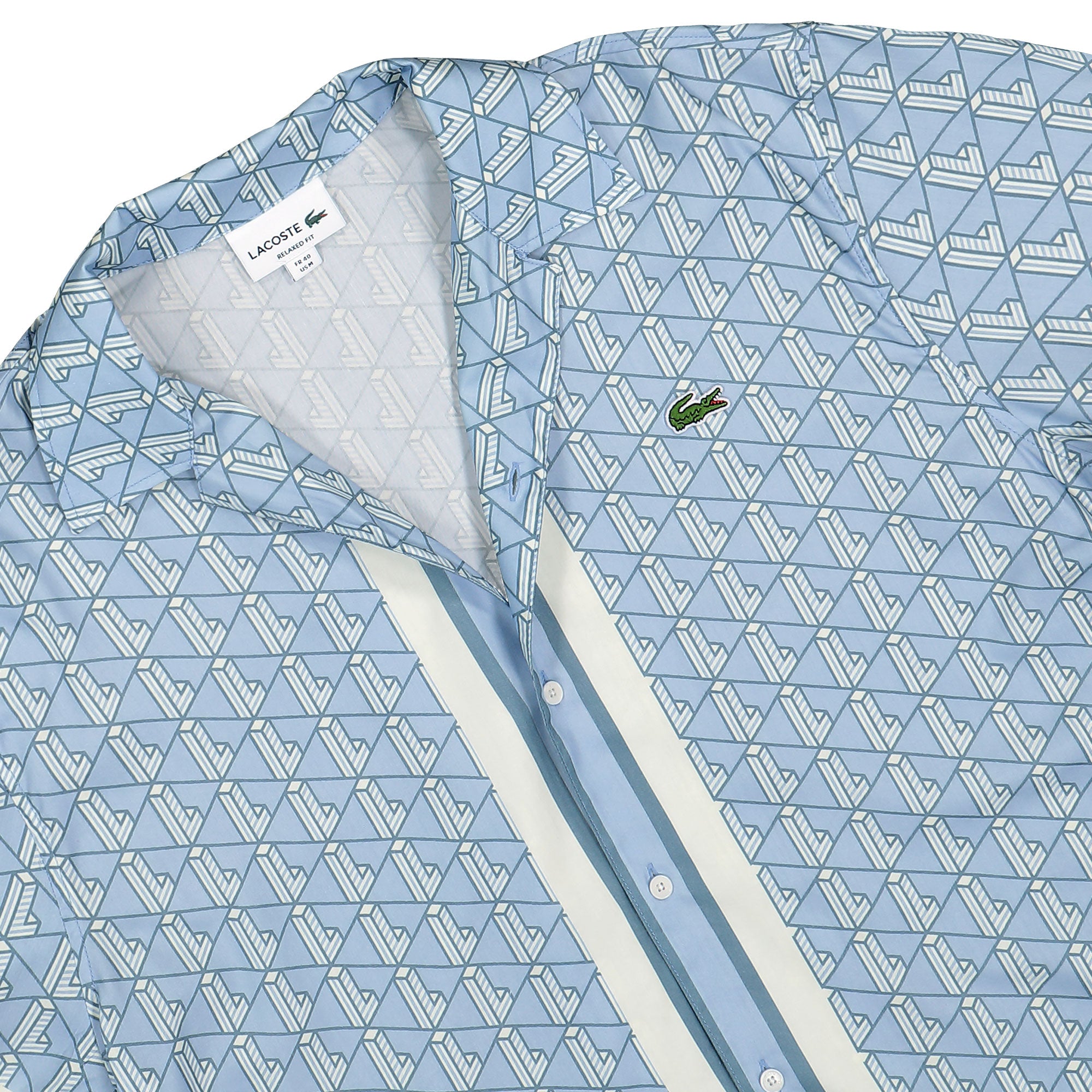 Lacoste Straight Cut Monogram Shirt Blue / White Shirts Close-up | Overkill