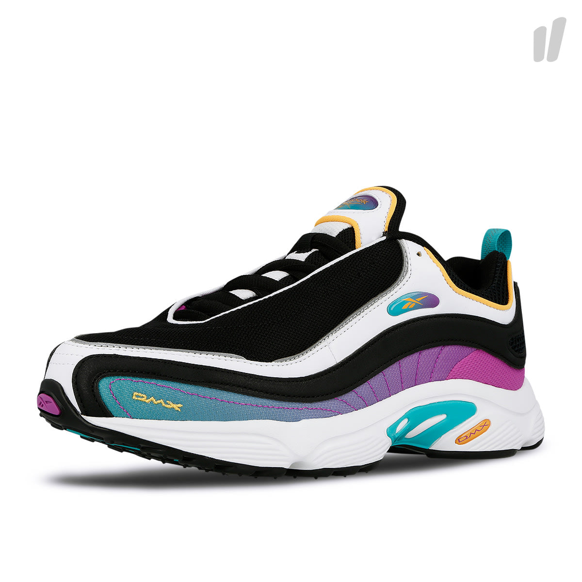Reebok daytona dmx mu Black-Timless Teal Low Top Sneakers Close Up | Overkill