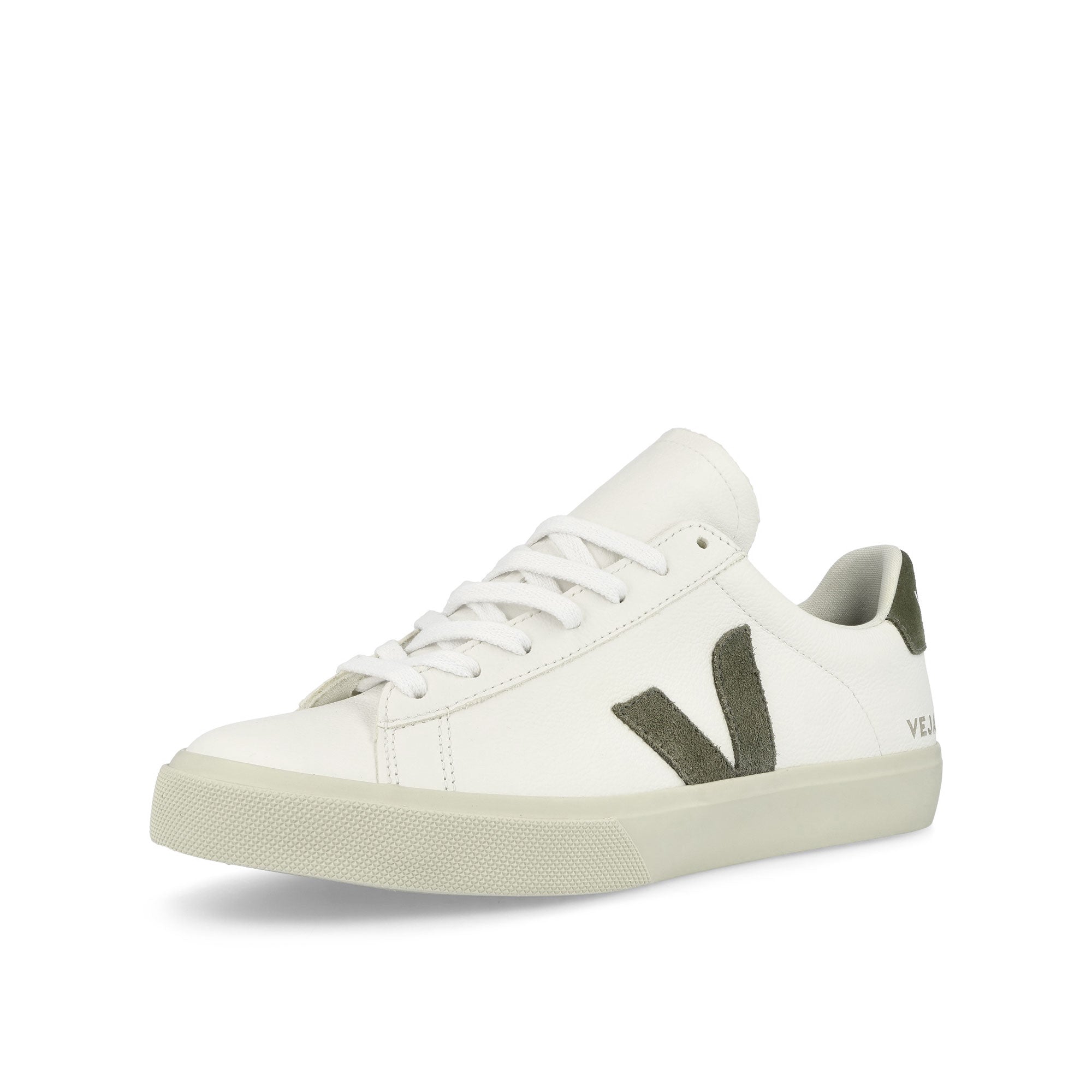 Veja Campo Chromefree Leather Extra White-Kaki Low Top Sneakers Close Up | Overkill