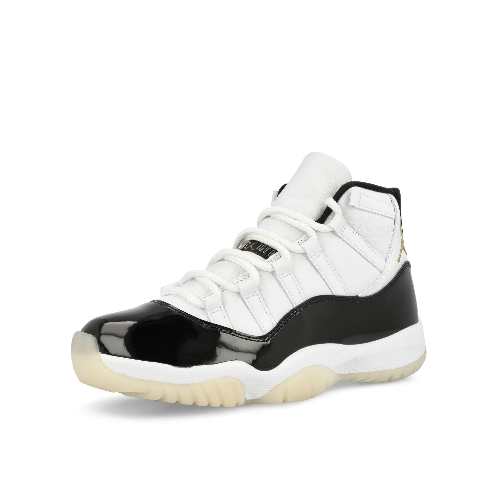 Jordan Air Jordan 11 Retro White / Metallic Gold - Black Mid Top Sneakers Close Up | Overkill