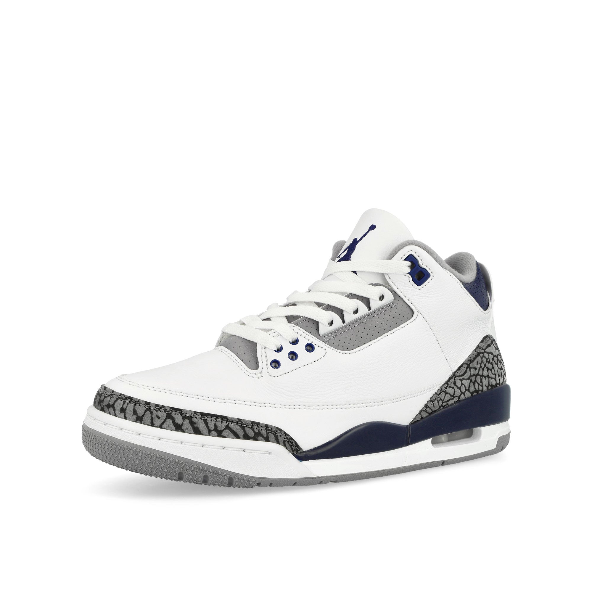 Jordan Air Jordan 3 Retro White / Midnight Navy - Cement Grey - Black Mid Top Sneakers Close Up | Overkill