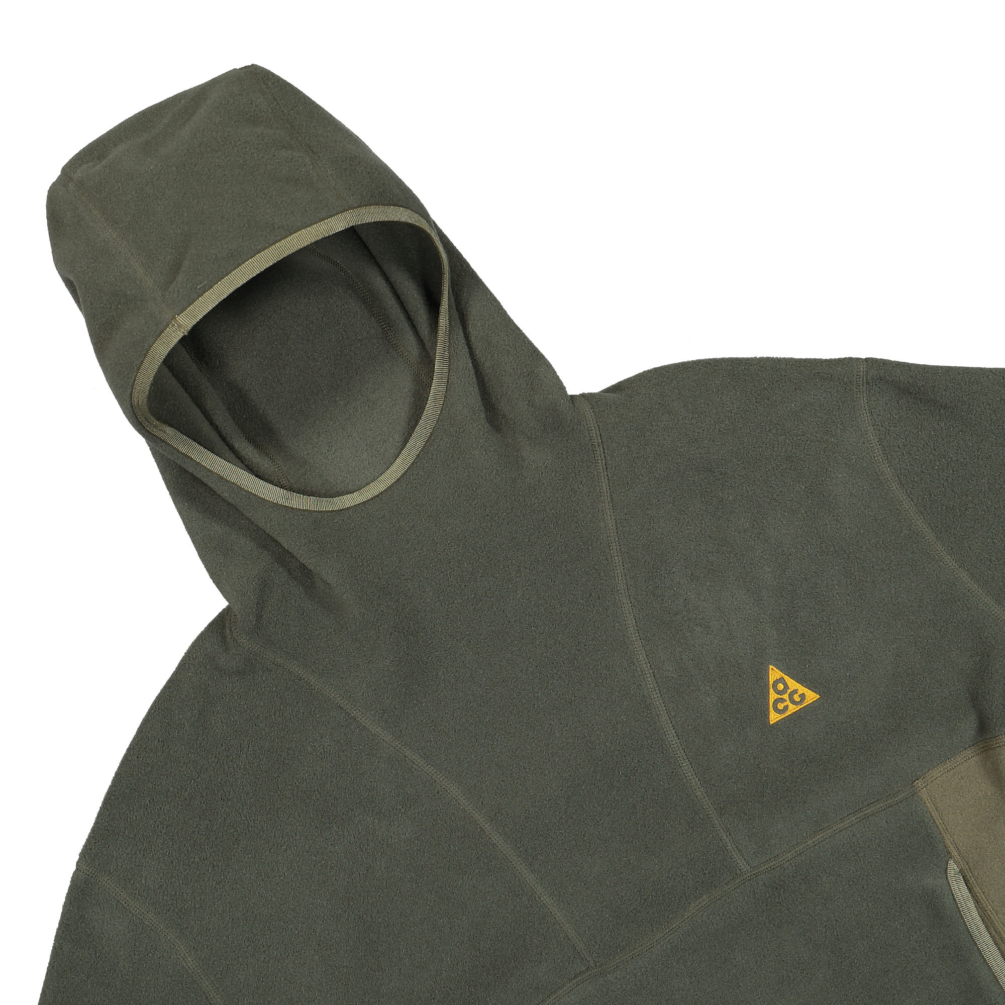 Nike ACG Polartec Wolf Tree Hoodie Cargo Khaki / Medium Olive / Gold Suede Hoodies Close-up | Overkill