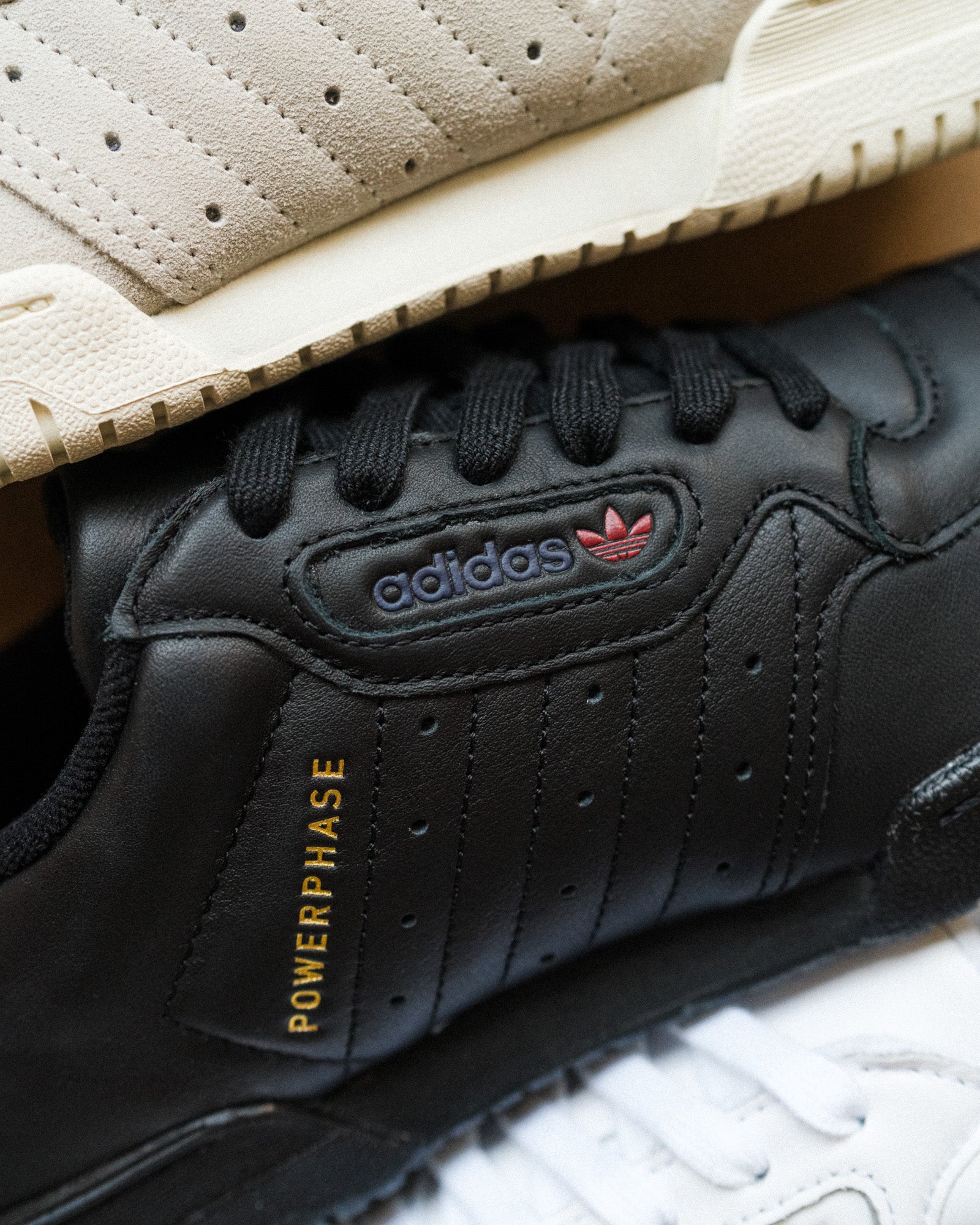 adidas Powerphase Core Black / Dark Blue / Preloved Ruby Low Top Sneakers Close Up | Overkill