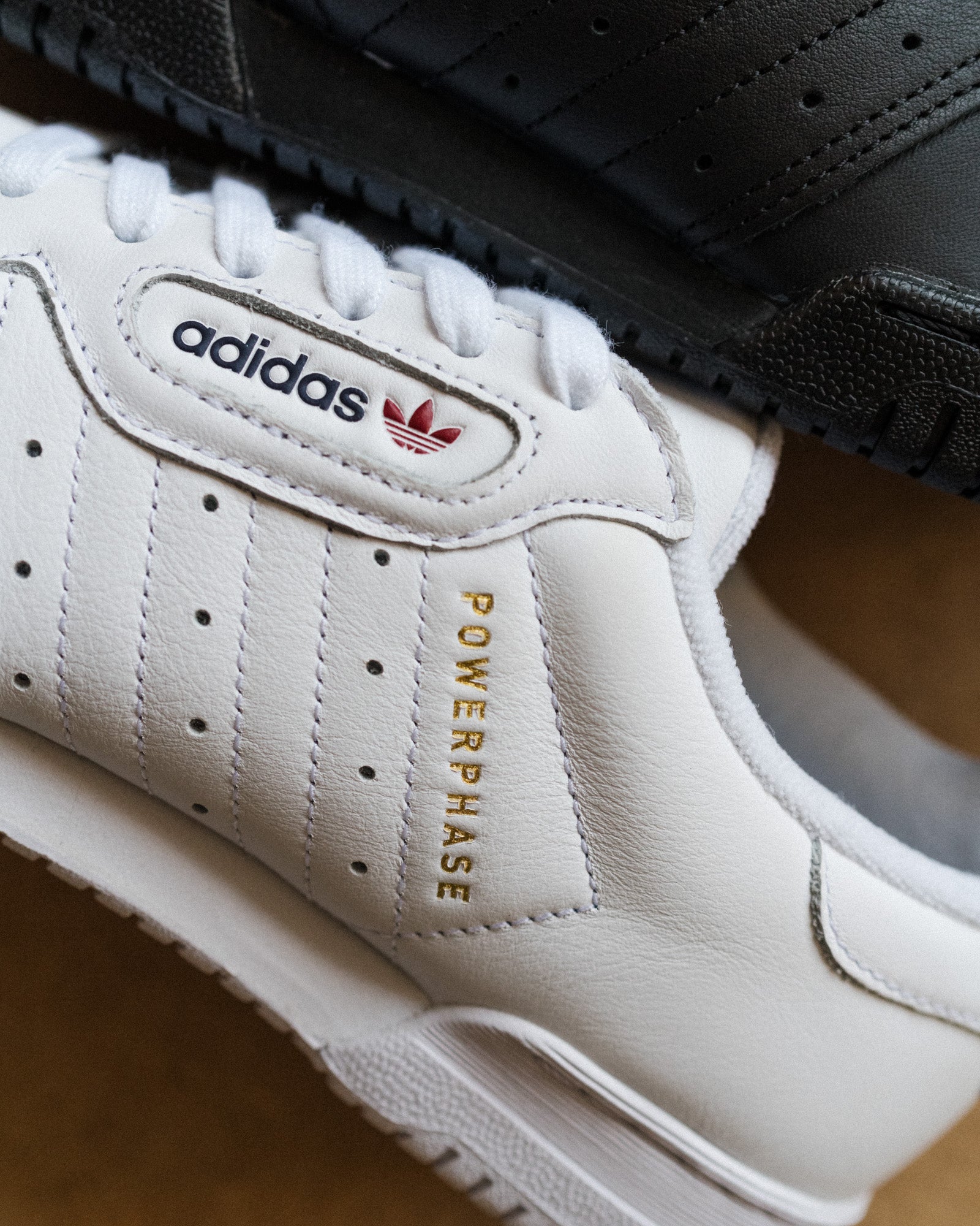adidas Powerphase Footwear White / Dark Blue / Preloved Ruby Low Top Sneakers Close Up | Overkill