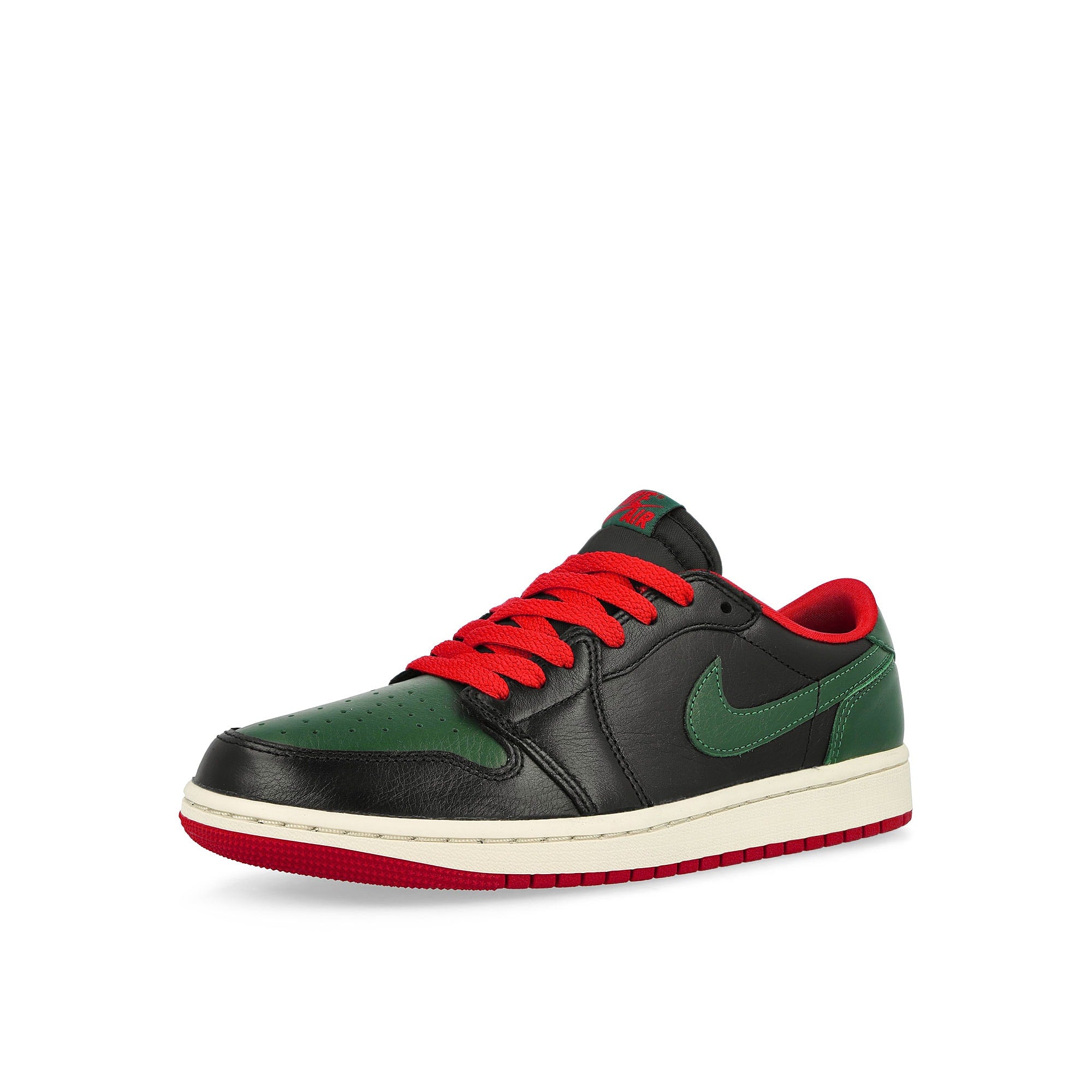 Jordan Wmns Air Jordan 1 Retro Low OG Black / Gorge Green-Varsity Red-Sail Low Top Sneakers Close Up | Overkill