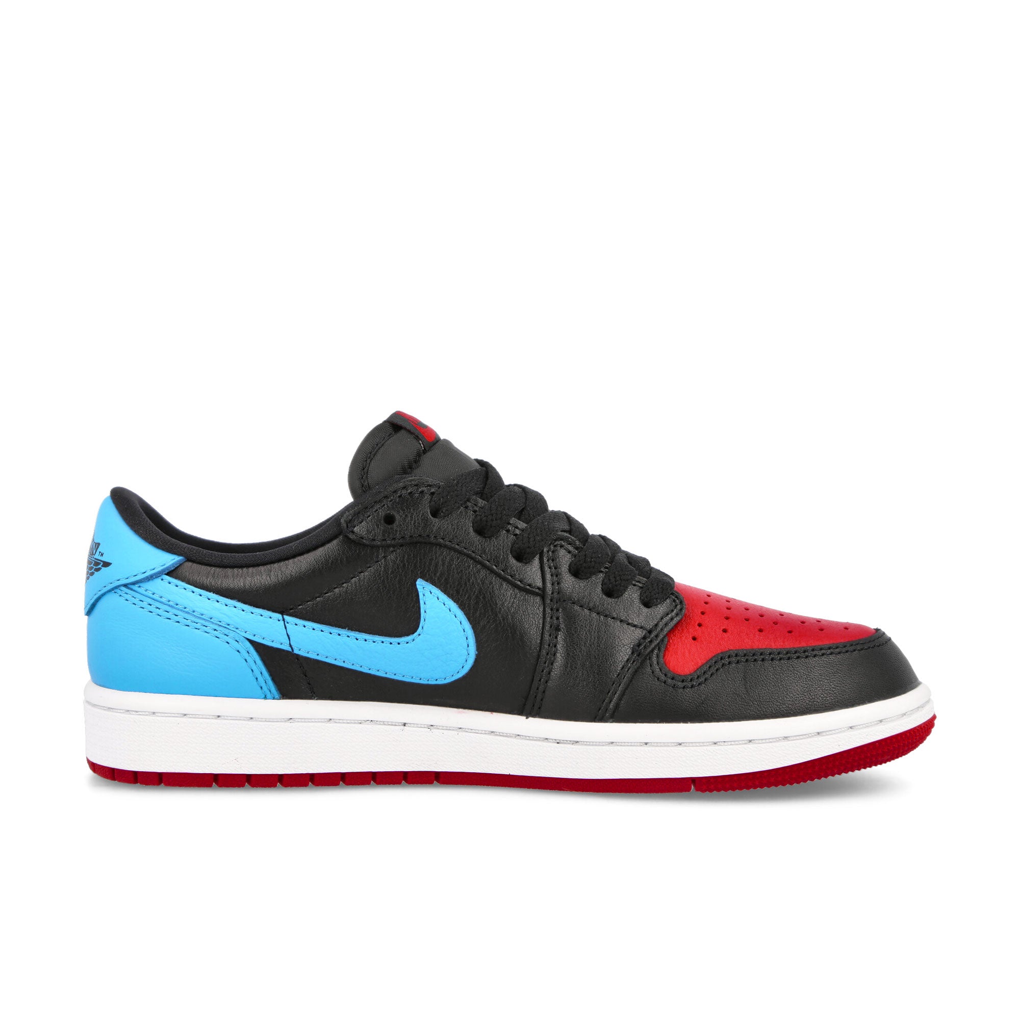 Jordan Wmns Air Jordan 1 Retro Low OG Black-DK Powder Blue - Gym Red Low Top Sneakers Silhouette | Overkill