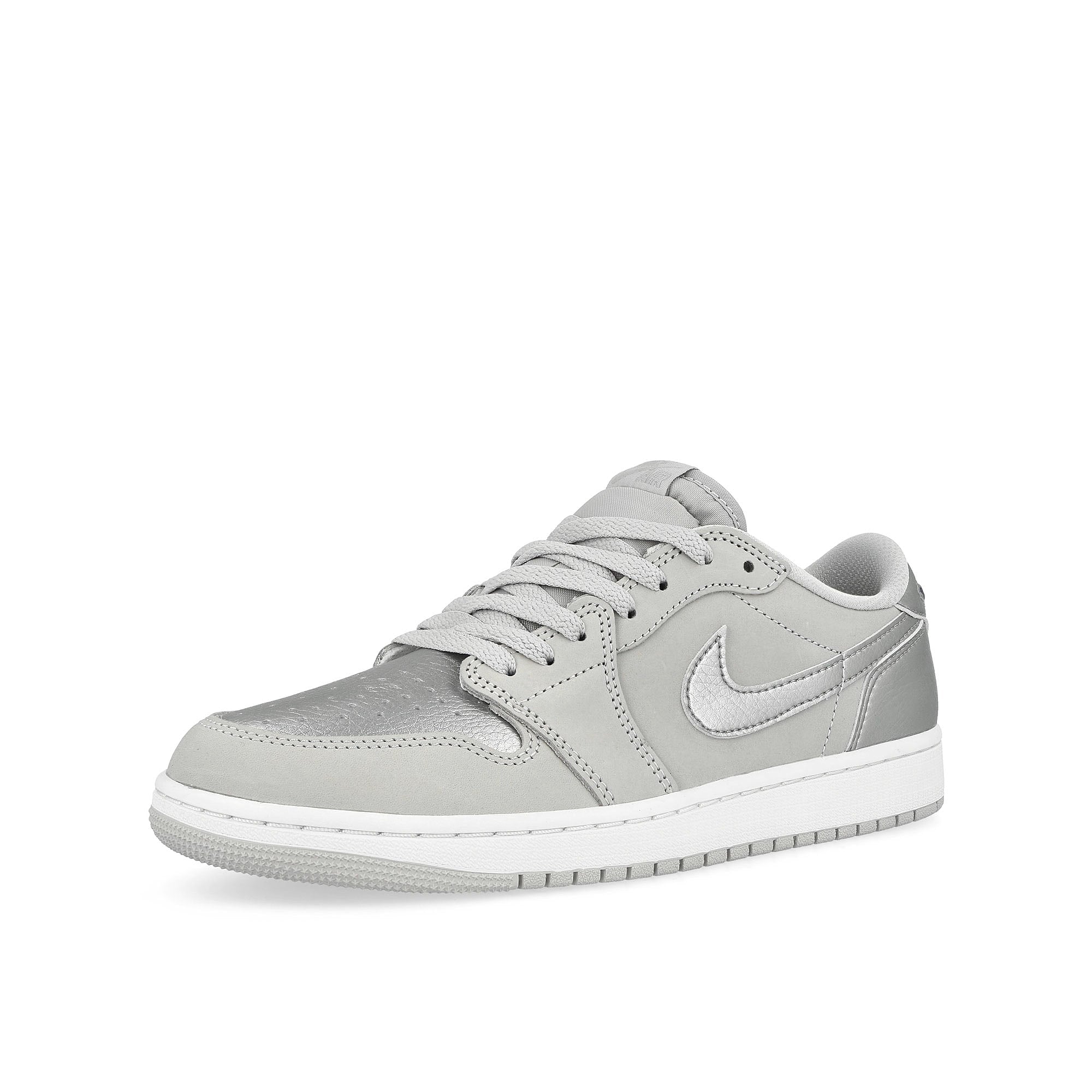 Jordan Air Jordan 1 Low OG Neutral Grey / Metallic Silver - White Low Top Sneakers Close Up | Overkill