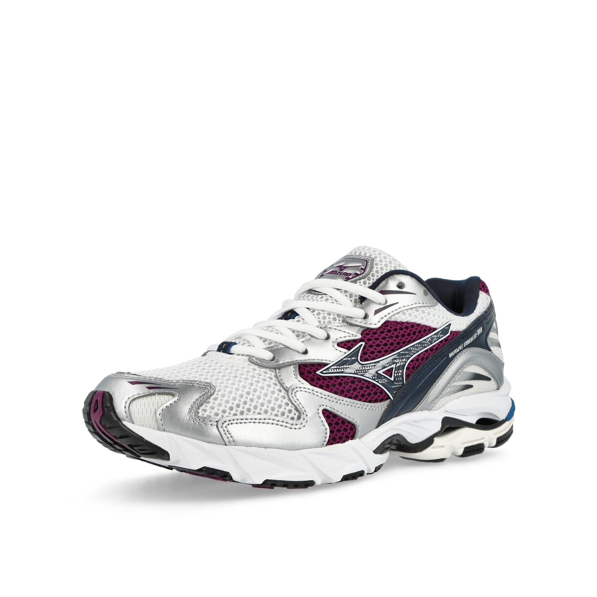 Mizuno Wave Rider 10 White Baritone / Blue Dark - Purple Low Top Sneakers D1GA210414 Close-up | Overkill
