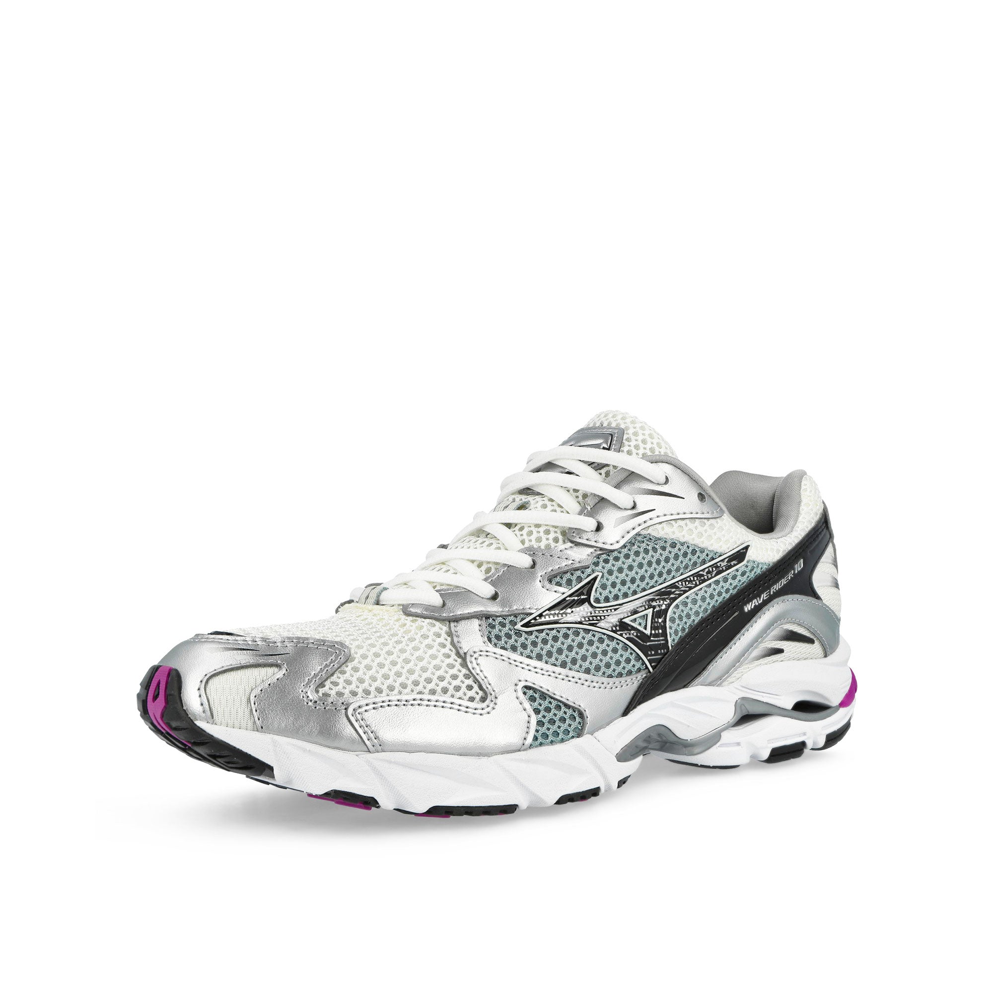 Mizuno Wave Rider 10 Snow White / Black / Slate Low Top Sneakers D1GA210418 Close-up | Overkill