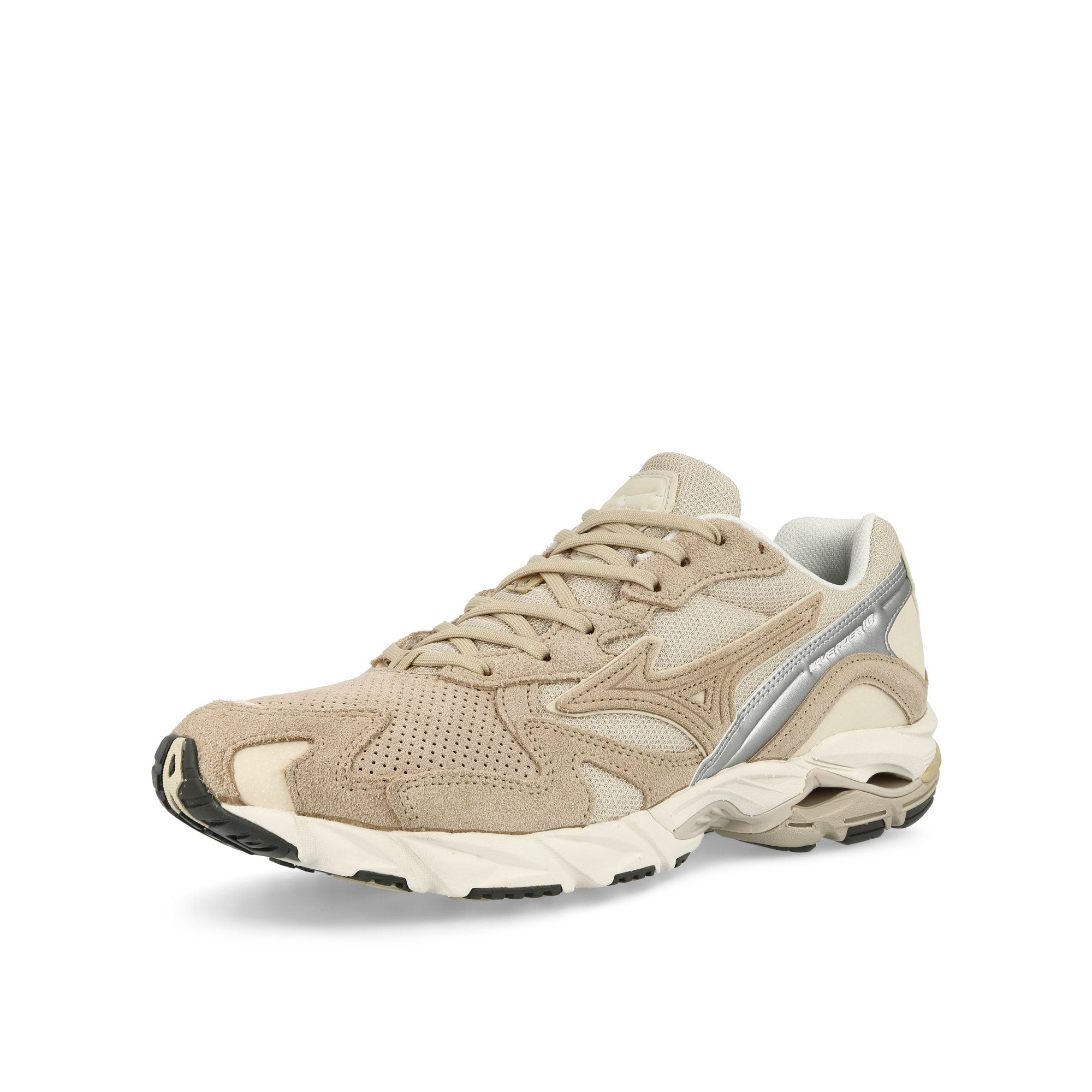 Mizuno Wave Rider 10 Mojave Desert-Summer Sand-Snow White Low Top Sneakers Close Up | Overkill