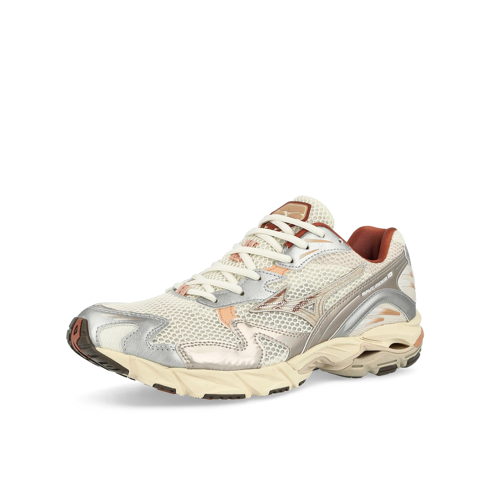 Mizuno Wave Rider 10 Shifting Sand / Shifting Sand / Snow White Low Top Sneakers Close Up | Overkill
