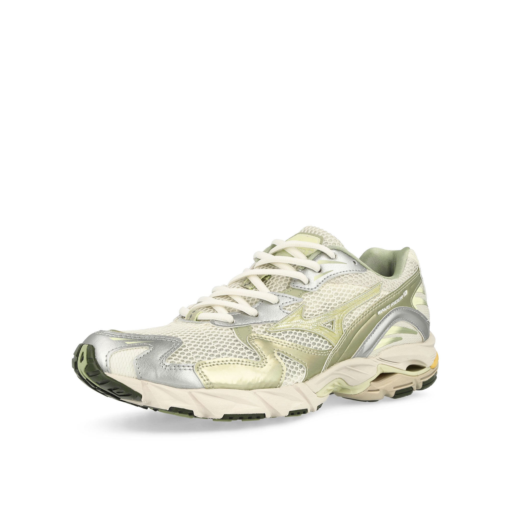 Mizuno Wave Rider 10 Snow White / White Jade / Desert Sage Low Top Sneakers Close Up | Overkill