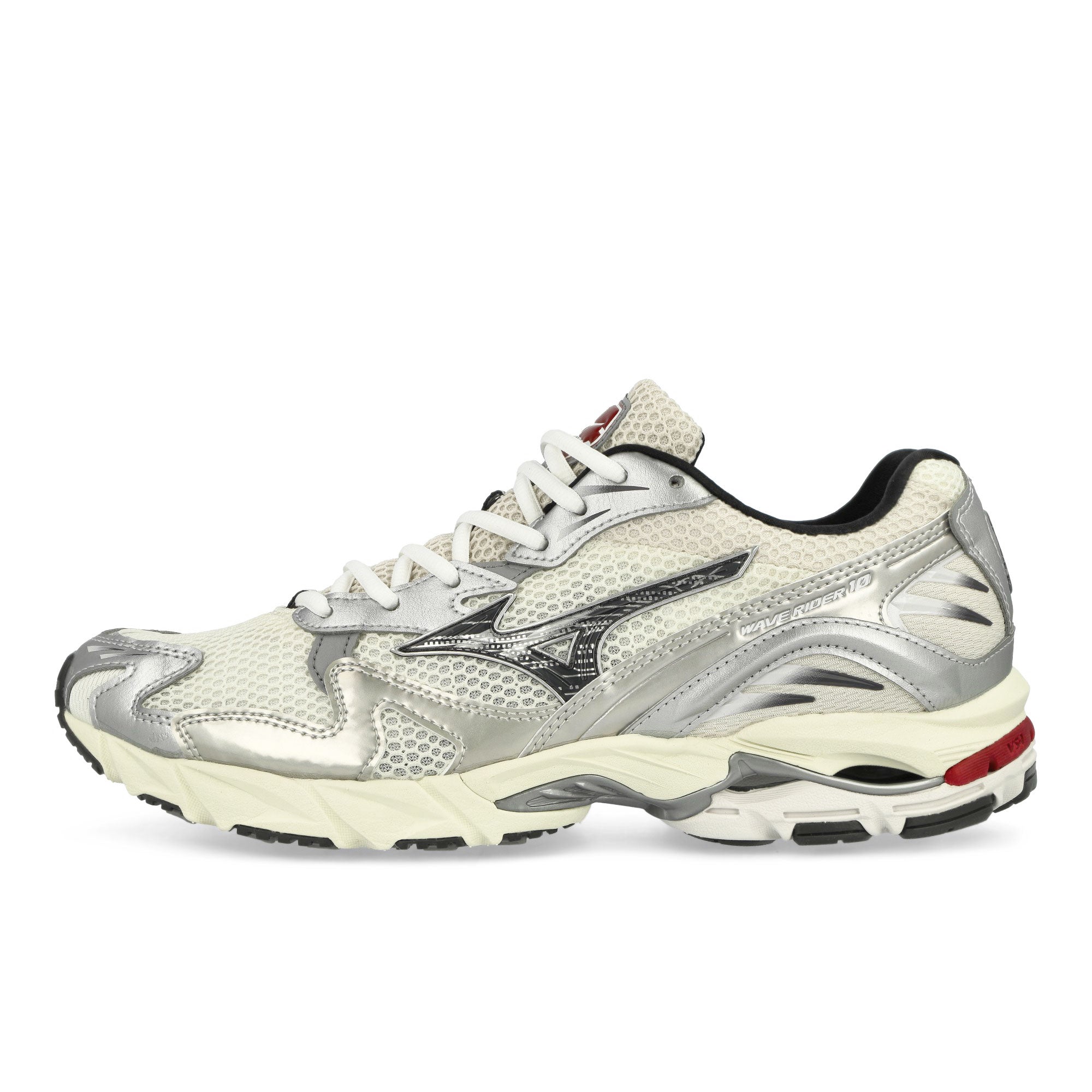 Mizuno Wave Rider 10 Sport Snow White / Black Sand / Rythmic Red Low Top Sneakers D1GA243111 | Overkill