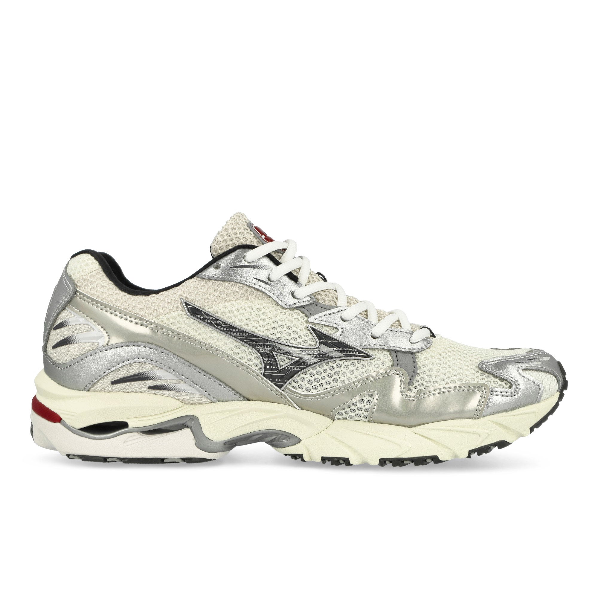 Mizuno Wave Rider 10 Sport Snow White / Black Sand / Rythmic Red Low Top Sneakers Silhouette | Overkill