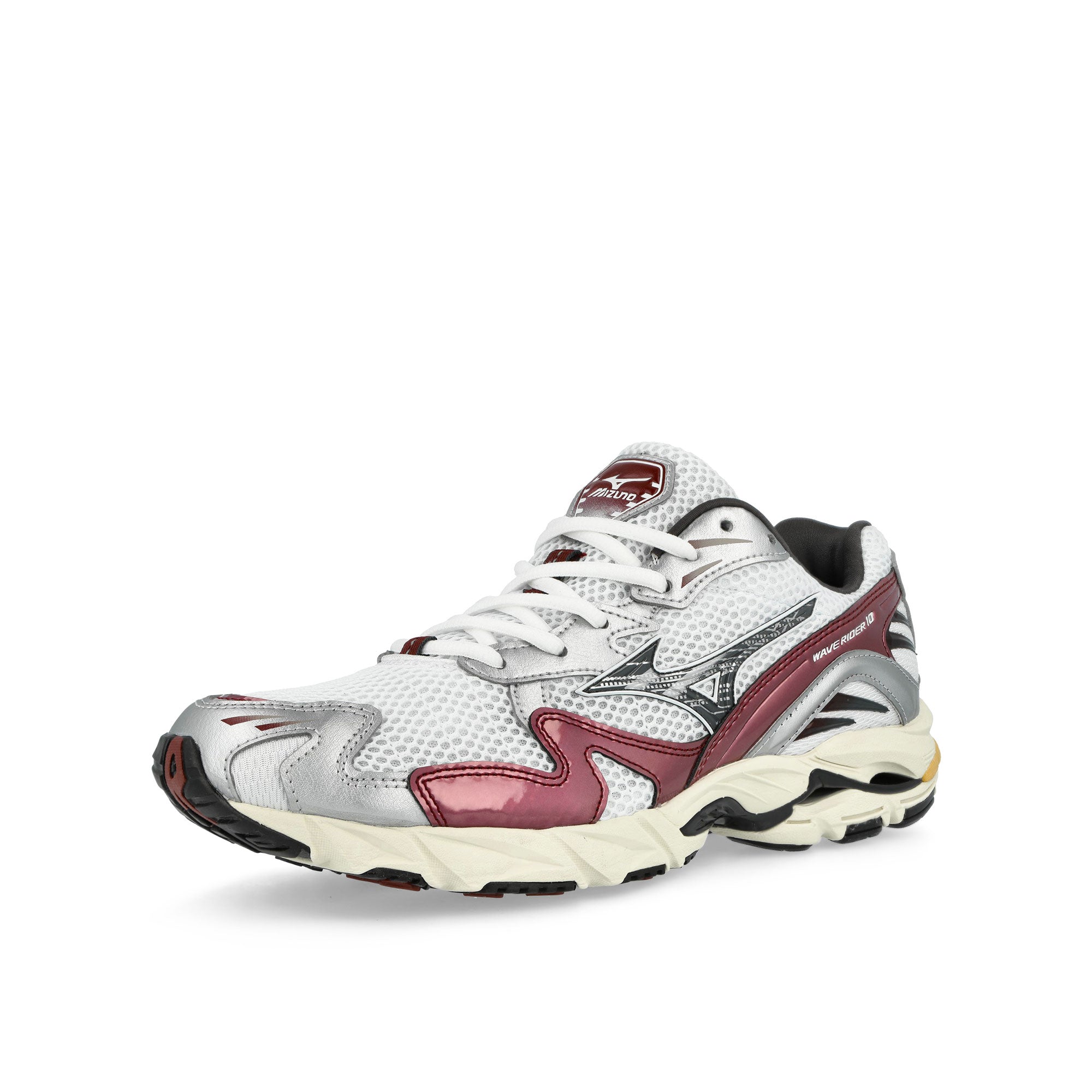 Mizuno Wave Rider 10 White / Black Sand - Syrah Low Top Sneakers D1GA243114 Close-up | Overkill