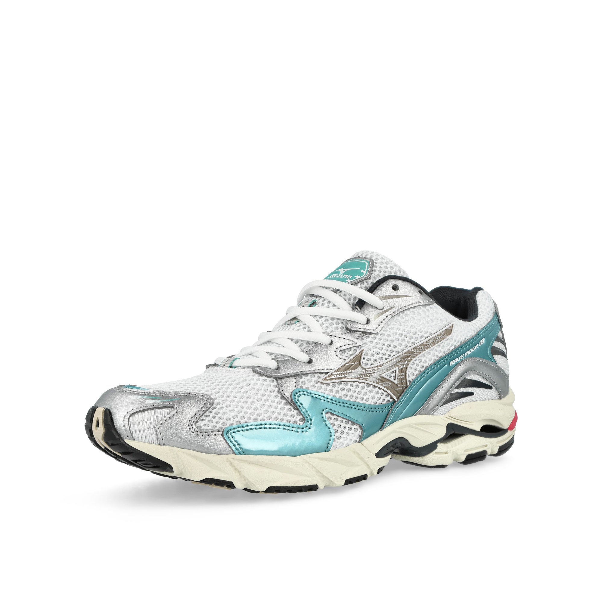 Mizuno Wave Rider 10 White / Vitage Khaki / Reef Waters Low Top Sneakers D1GA243115 Close-up | Overkill