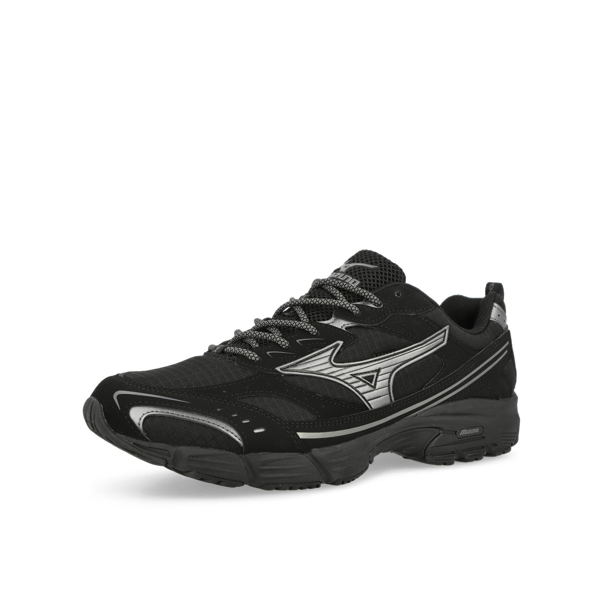Mizuno MXR Tech Black / Metallic Grey Low Top Sneakers Close Up | Overkill