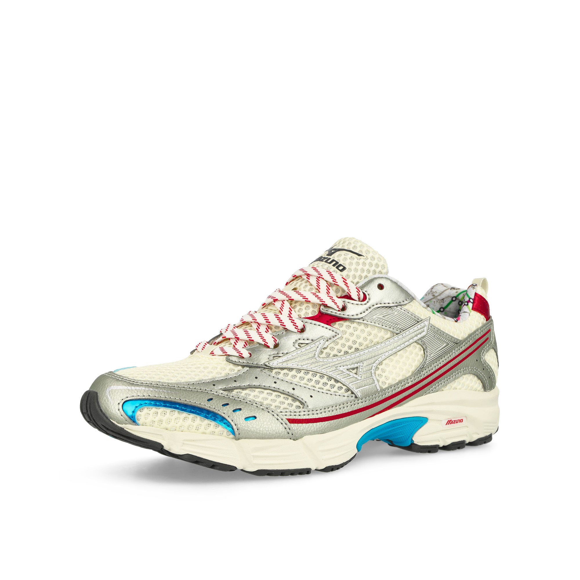 Mizuno MXR Osaka City Pristine/High Risk Red/Blue Pace Low Top Sneakers Close Up | Overkill