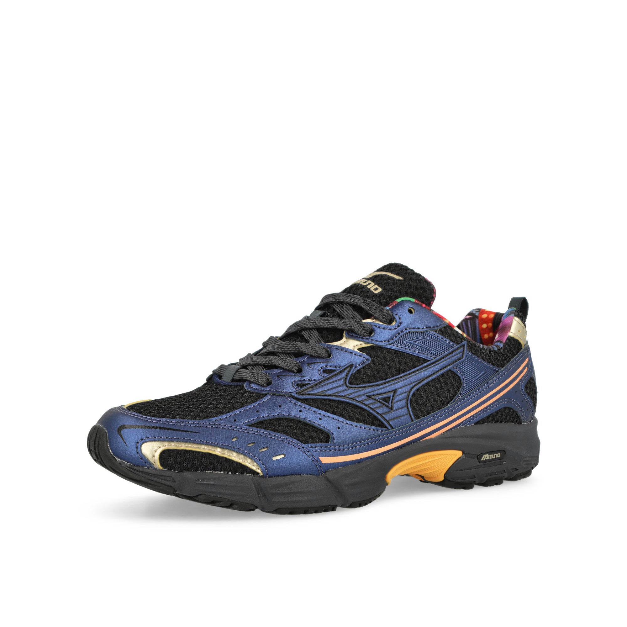 Mizuno MXR Osaka City Black/Black/Cadmium Orange Low Top Sneakers Close Up | Overkill