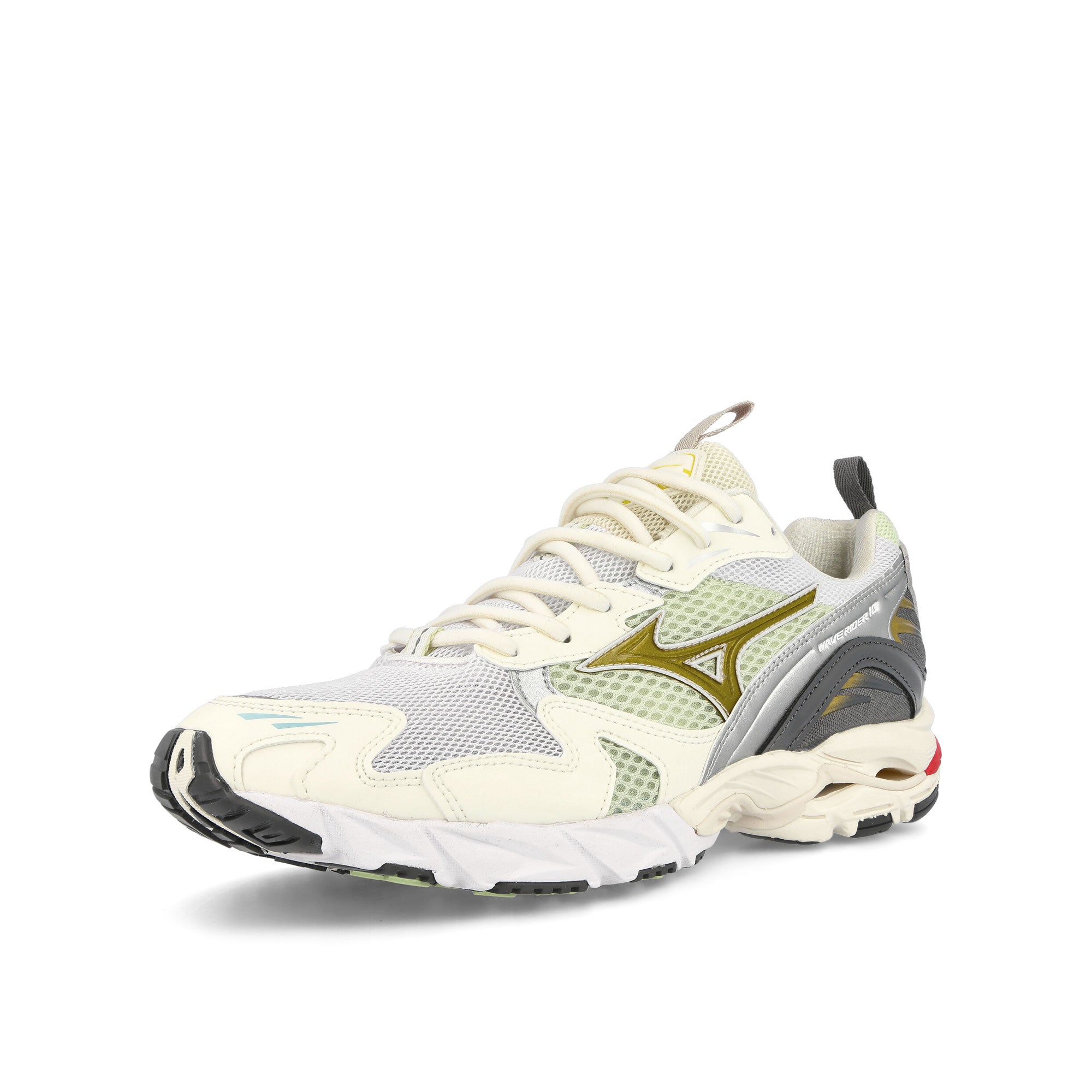 Mizuno Wave Rider 10 White / Silver Cloud / Sunstruck Low Top Sneakers Close Up | Overkill