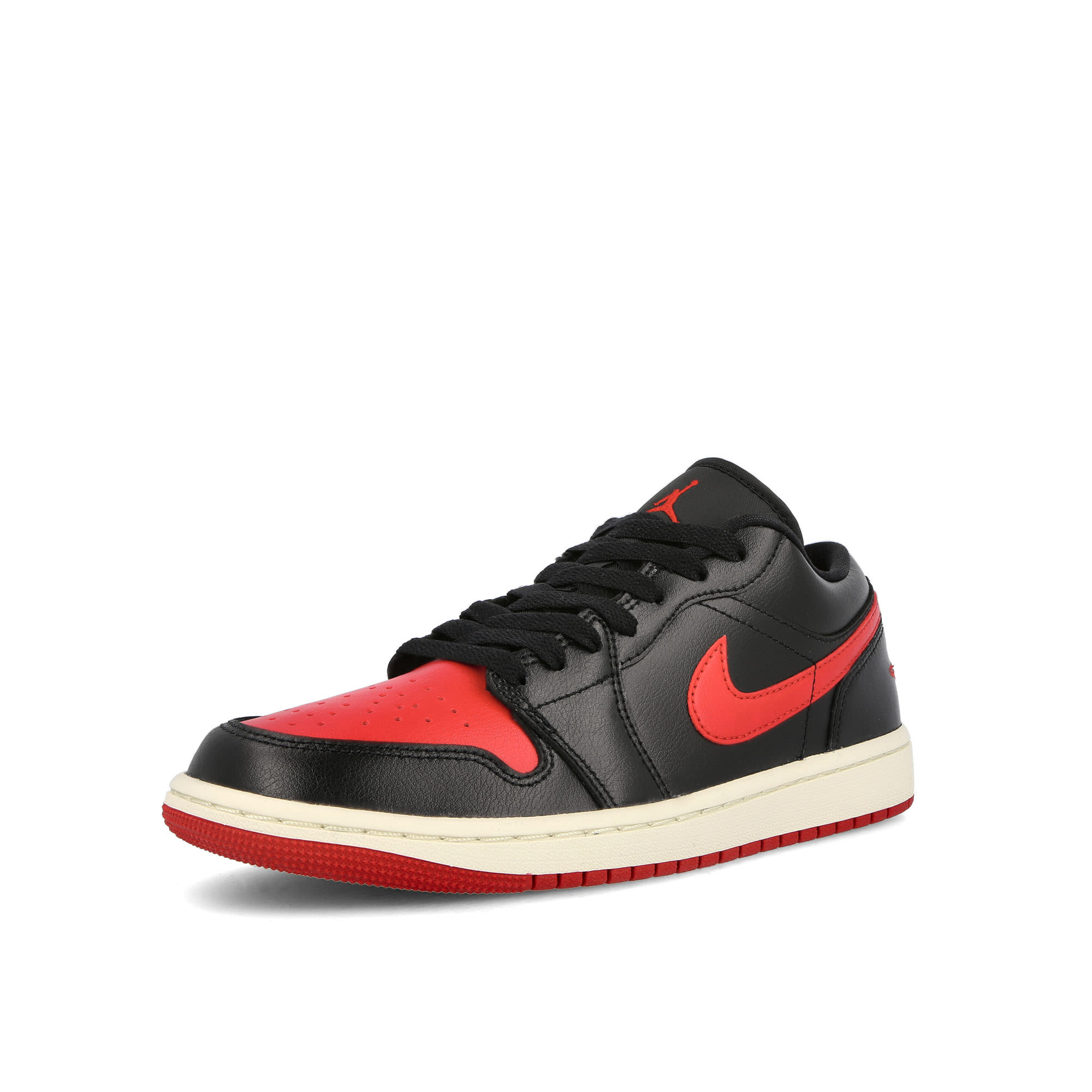 Jordan Wmns Air Jordan 1 Low Black-Gym Red - Sail Low Top Sneakers Close Up | Overkill
