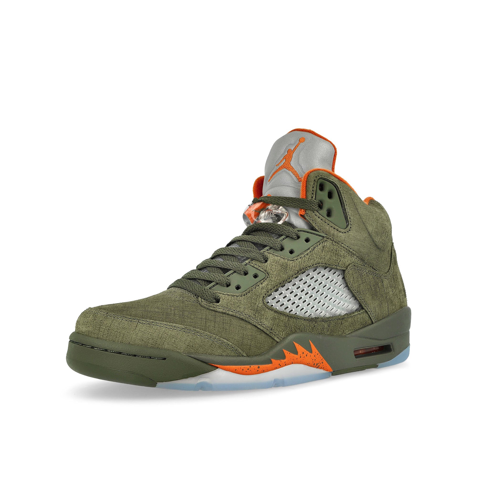 Jordan Air Jordan 5 Retro Army Olive / Solar Orange High Top Sneakers Close Up | Overkill