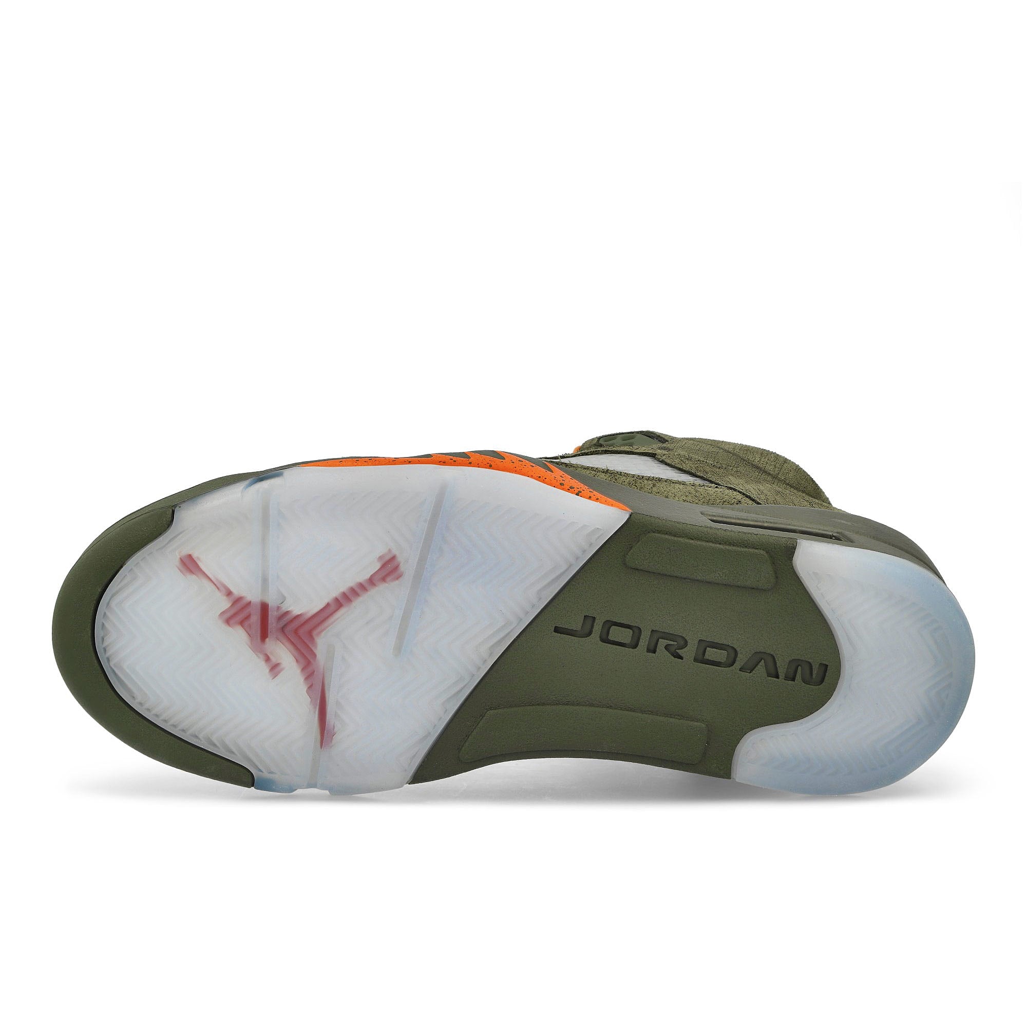 Jordan Air Jordan 5 Retro Army Olive / Solar Orange High Top Sneakers Detail View 1 | Overkill