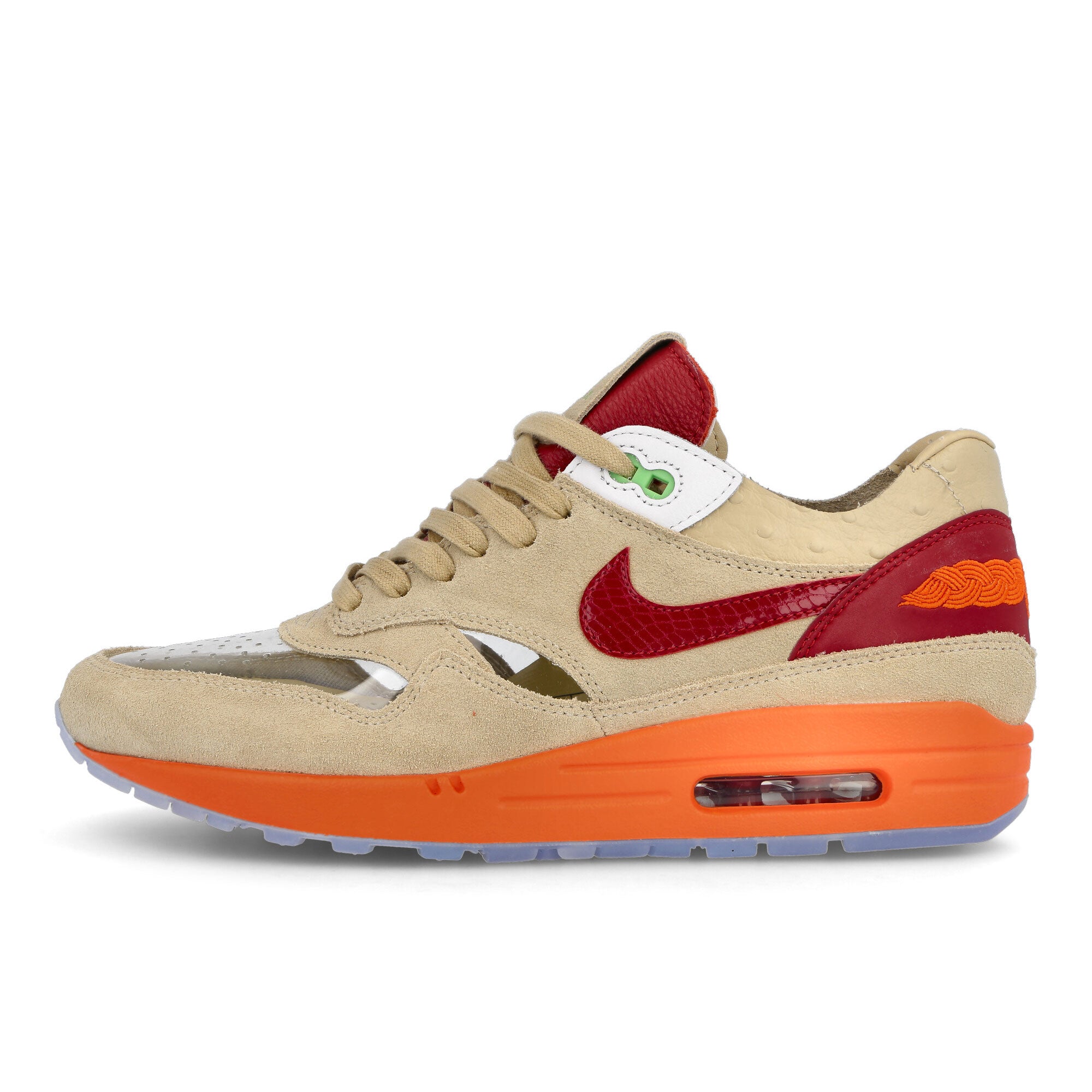 Clot x Nike Air Max 1 Net / Deep Red - Orange Blaze Low Top Sneakers DD1870 100 Silhouette | Overkill