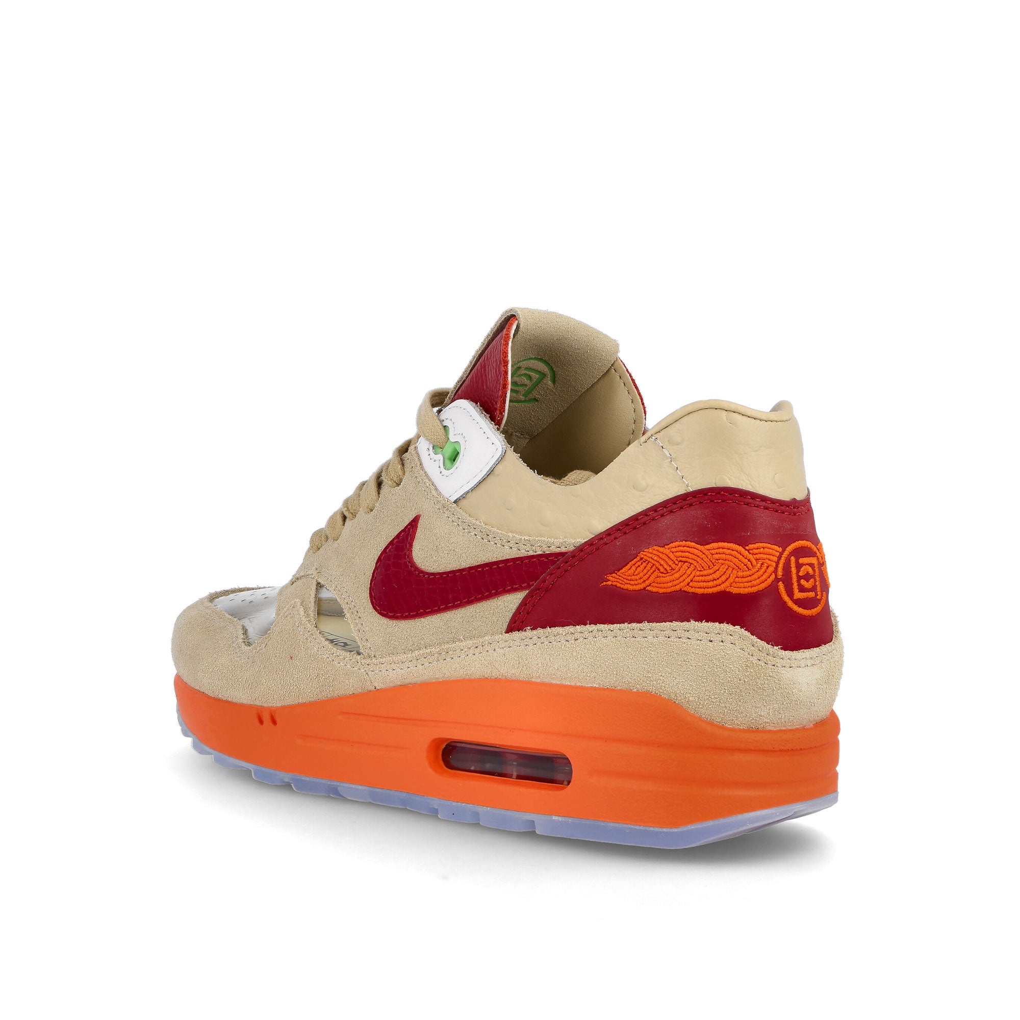 Clot x Nike Air Max 1 Net / Deep Red - Orange Blaze Low Top Sneakers DD1870 100 Detailfoto | Overkill
